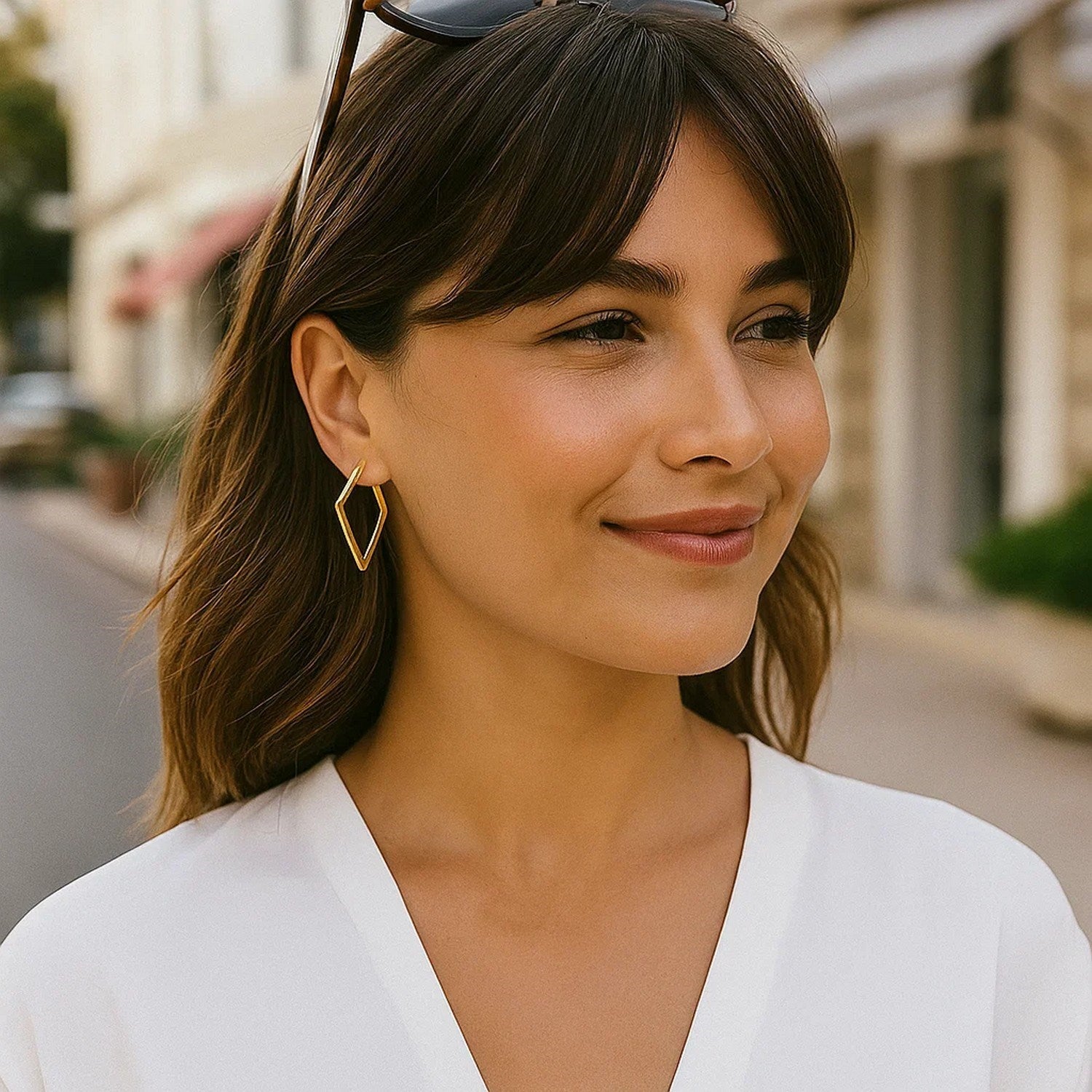 14K Yellow Gold Diamond Motif Hoop Earrings