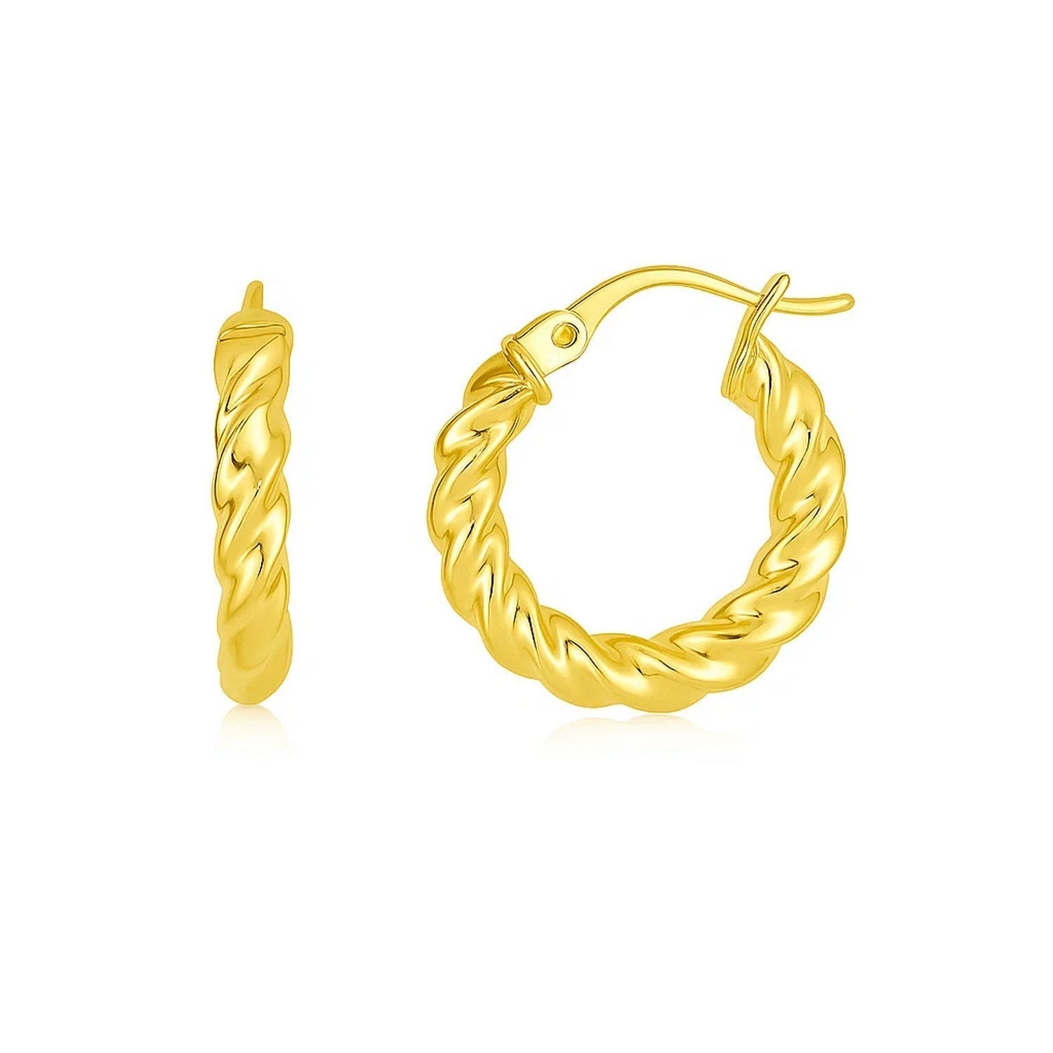 14k Yellow Gold Polished Twisted Hoop Earrings(3x11mm)