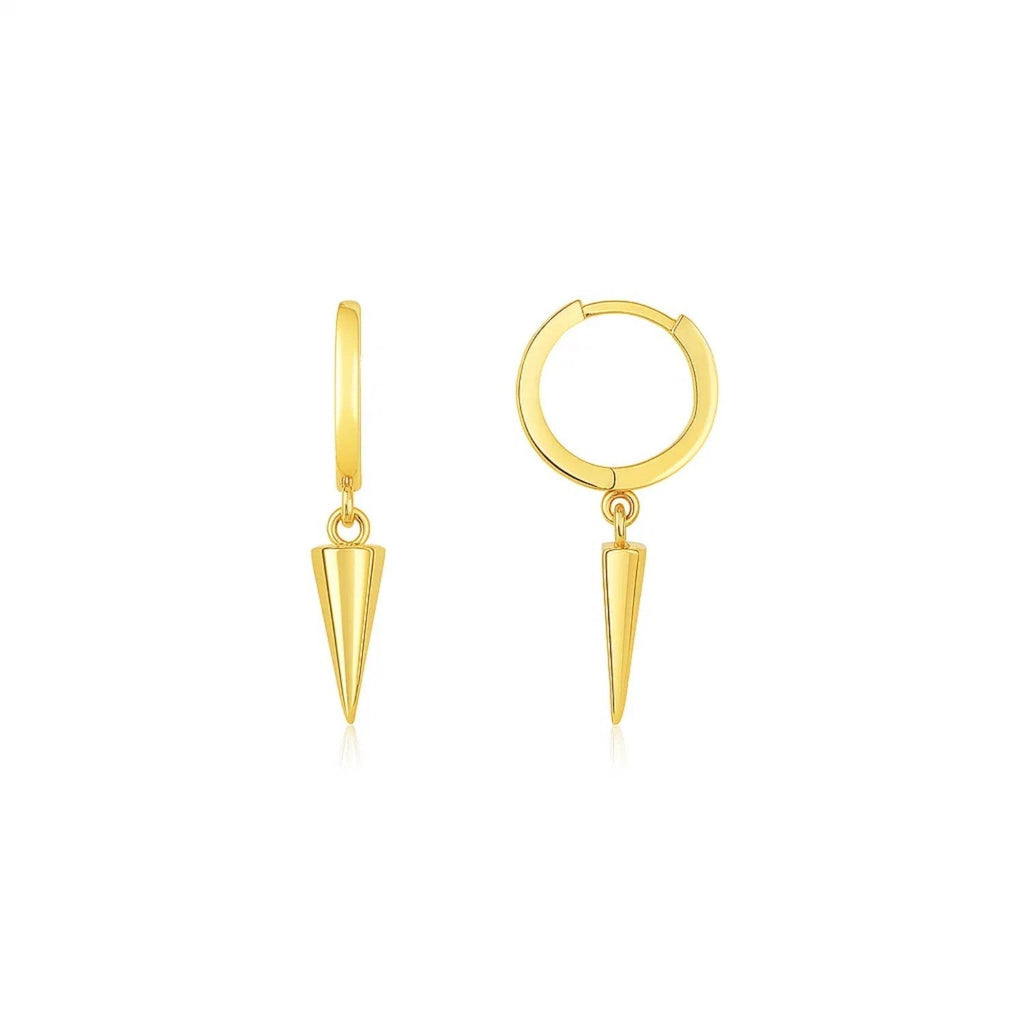 14K Yellow Gold Dangling Spike Drop Hoop Earrings