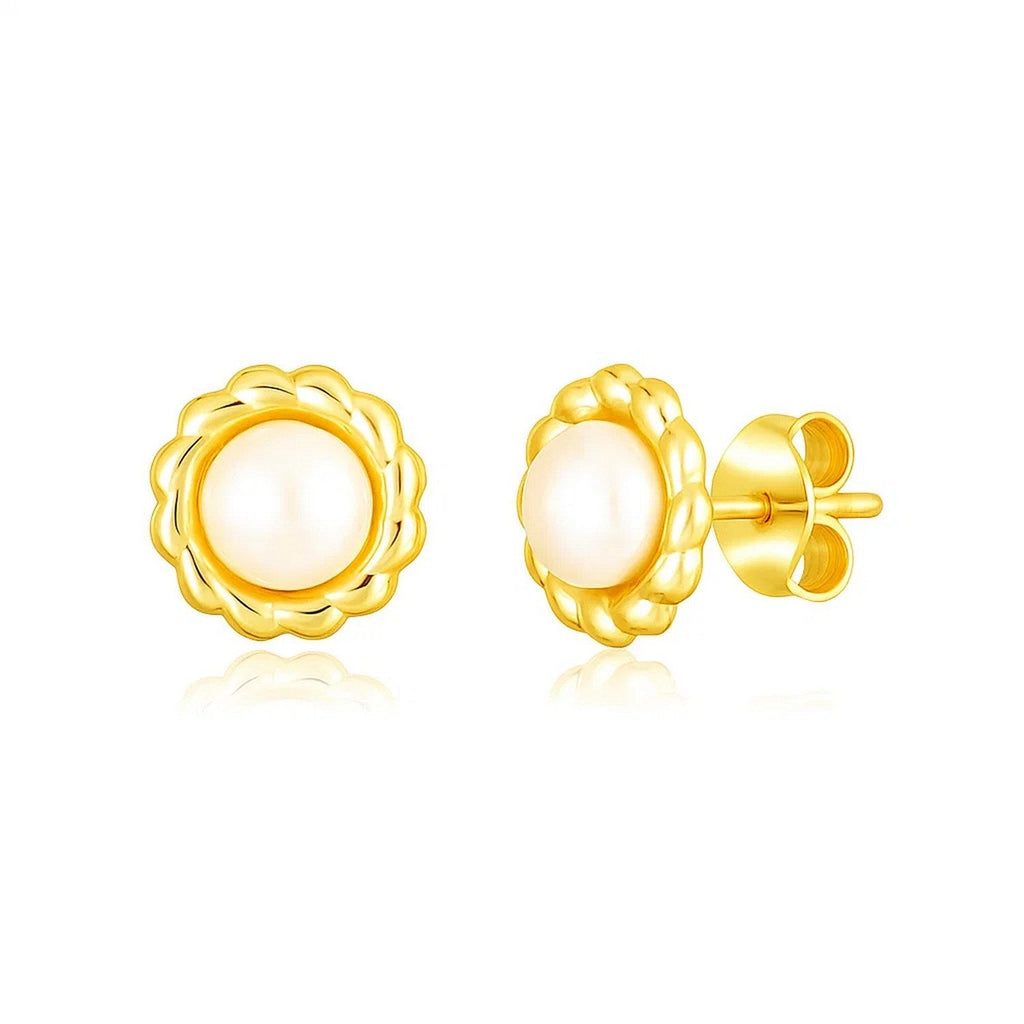 14k Yellow Gold Flower Stud Earrings with Pearls