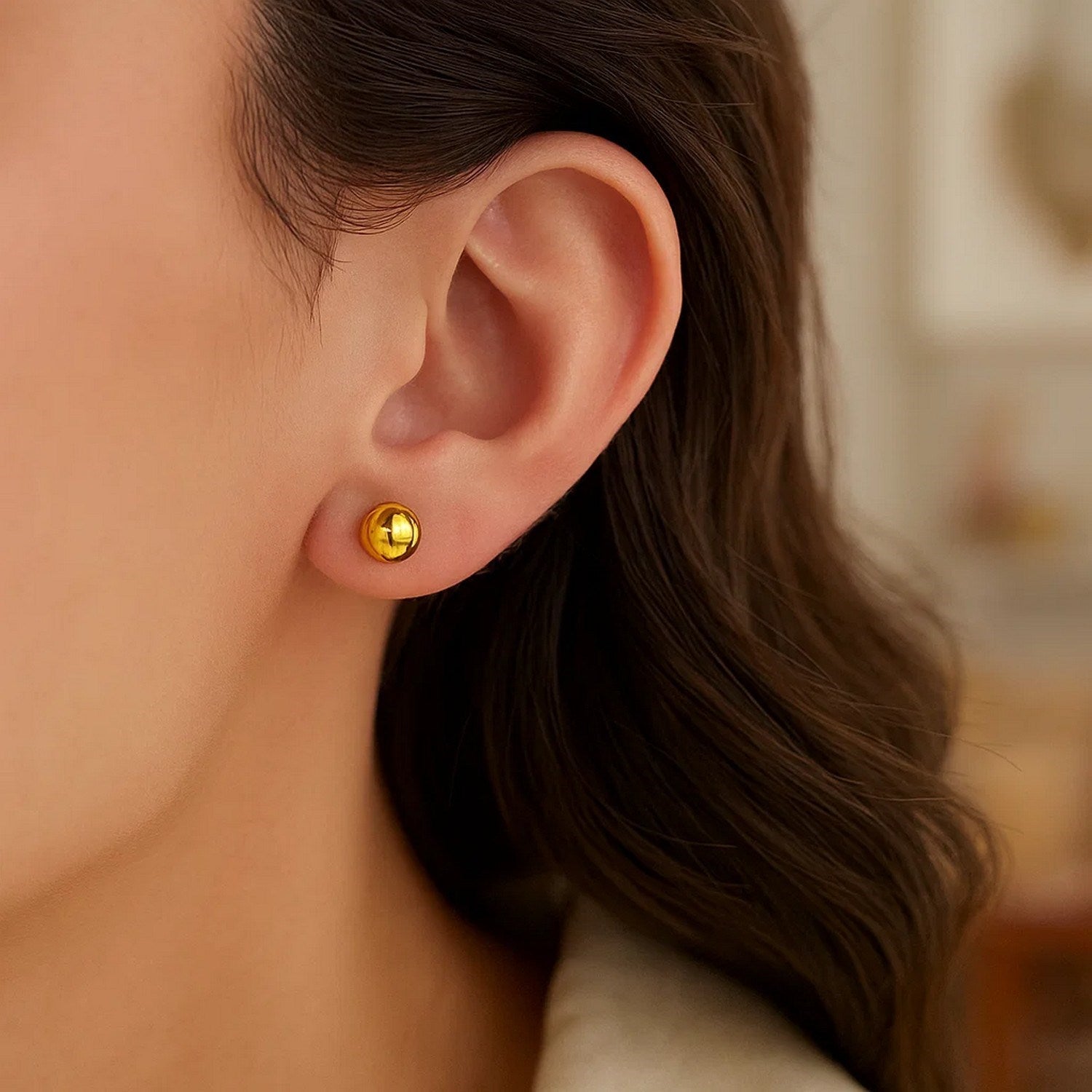 14k Yellow Gold Round Motif Stud Earrings (7mm)