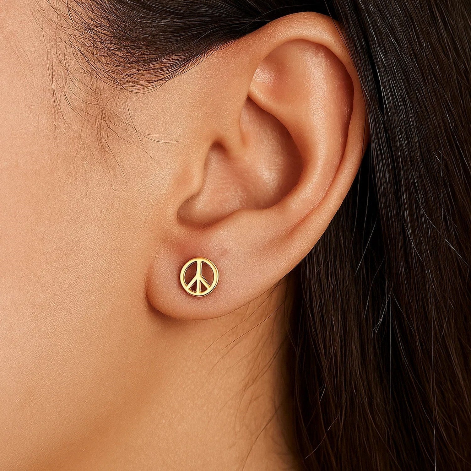 14k Yellow Gold Post Earrings with Peace Signs(6.9mm)