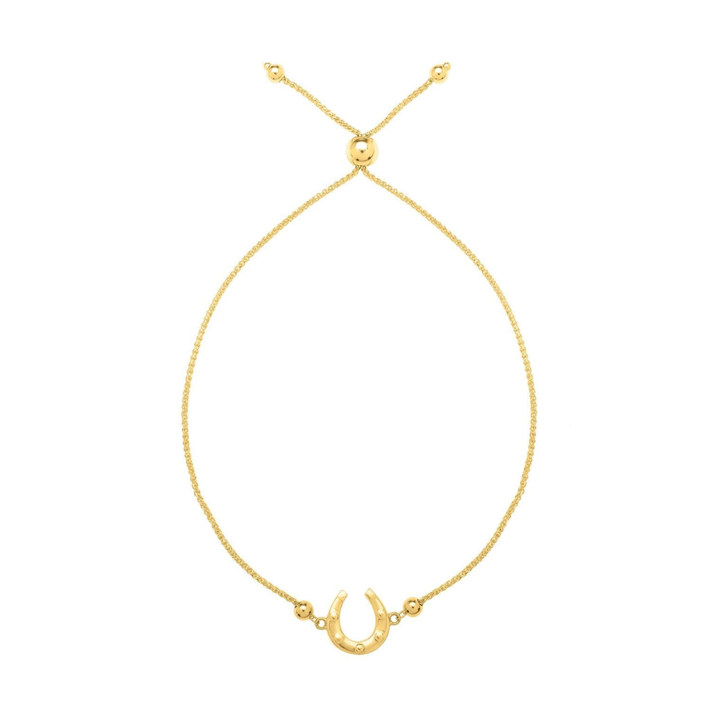 Adjustable Horseshoe Draw String Bracelet in 14K Yellow Gold