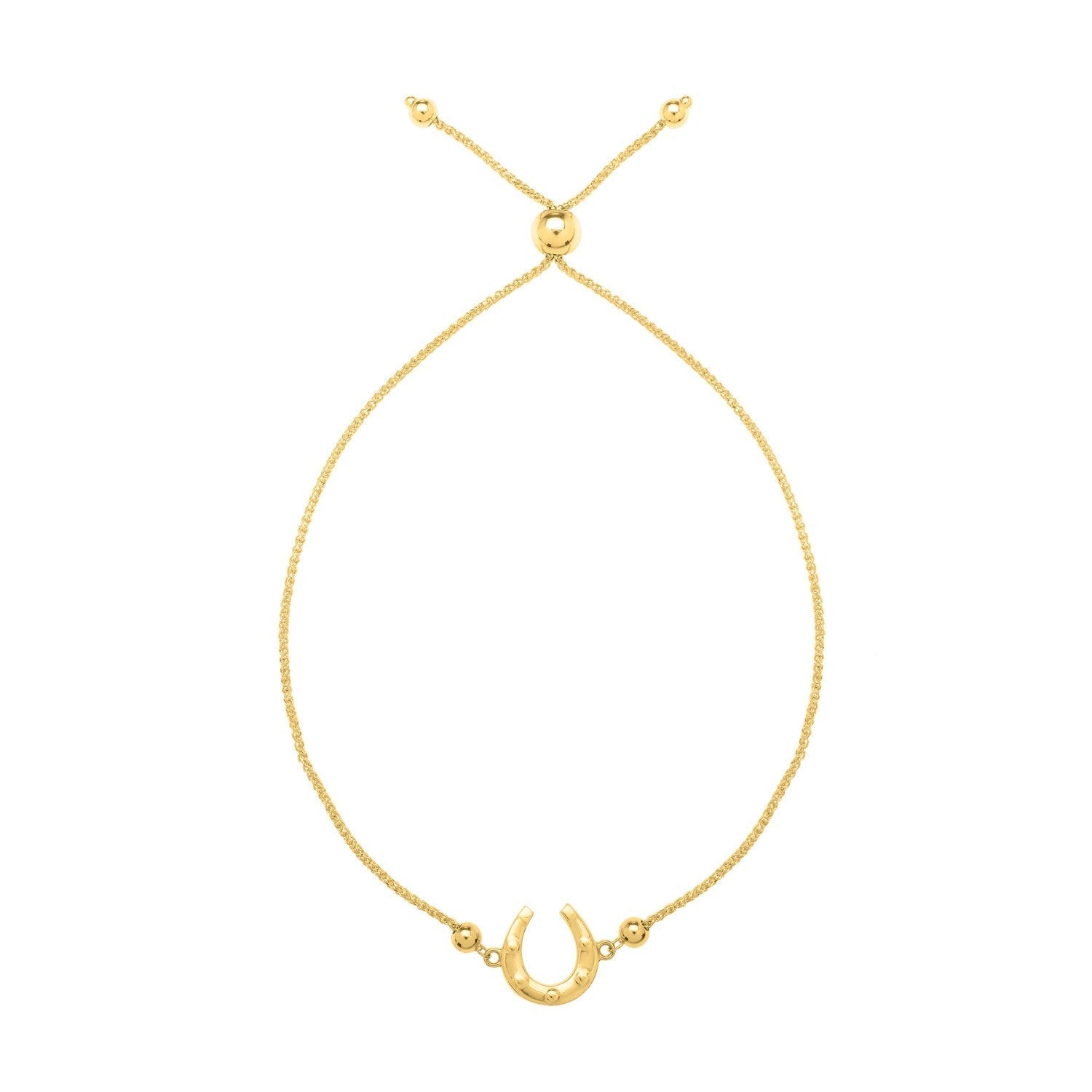 Adjustable Horseshoe Draw String Bracelet in 14K Yellow Gold