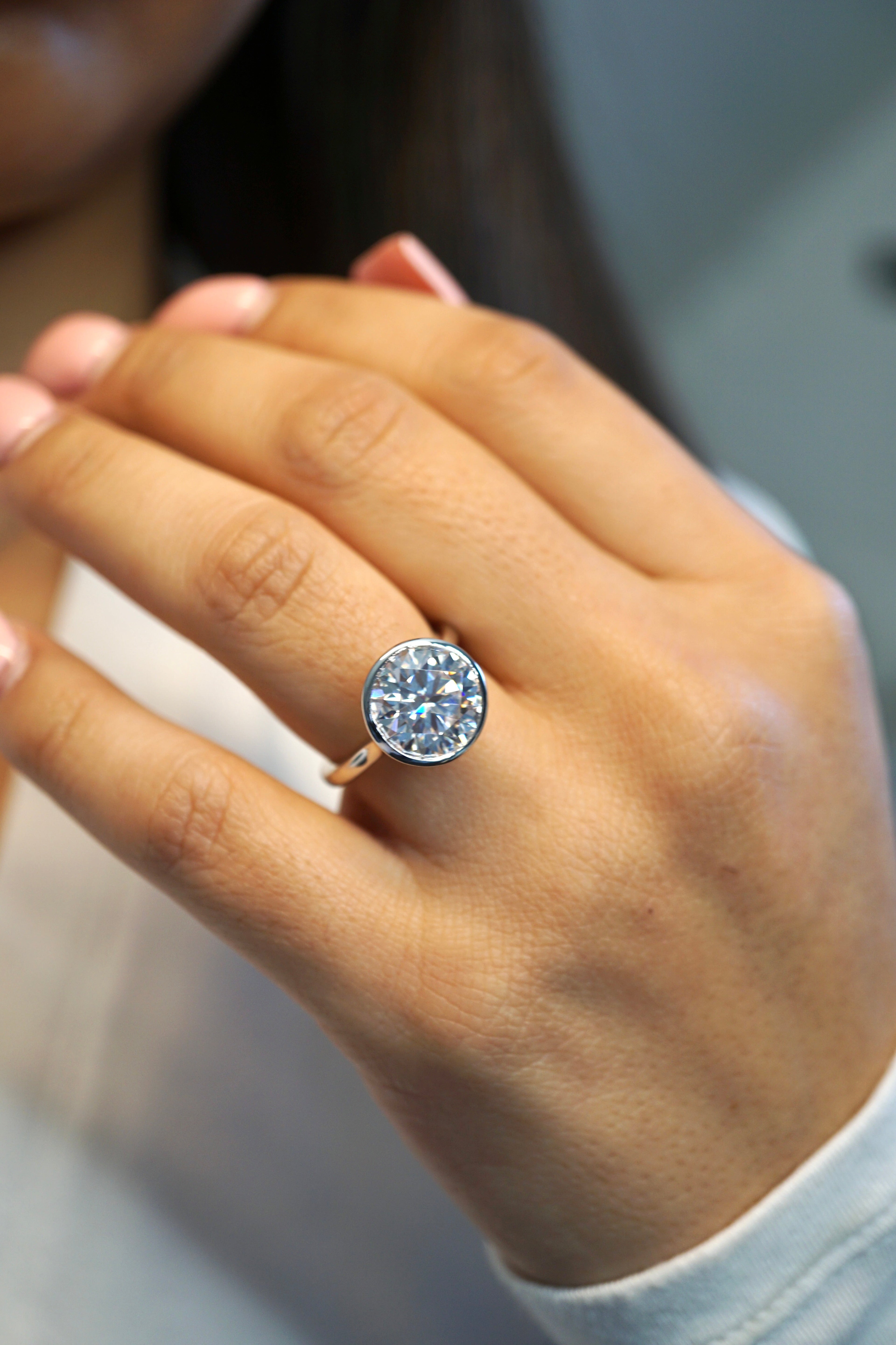 4.5ctw Round Cut Moissanite Bezel Set Solitaire Engagement Ring