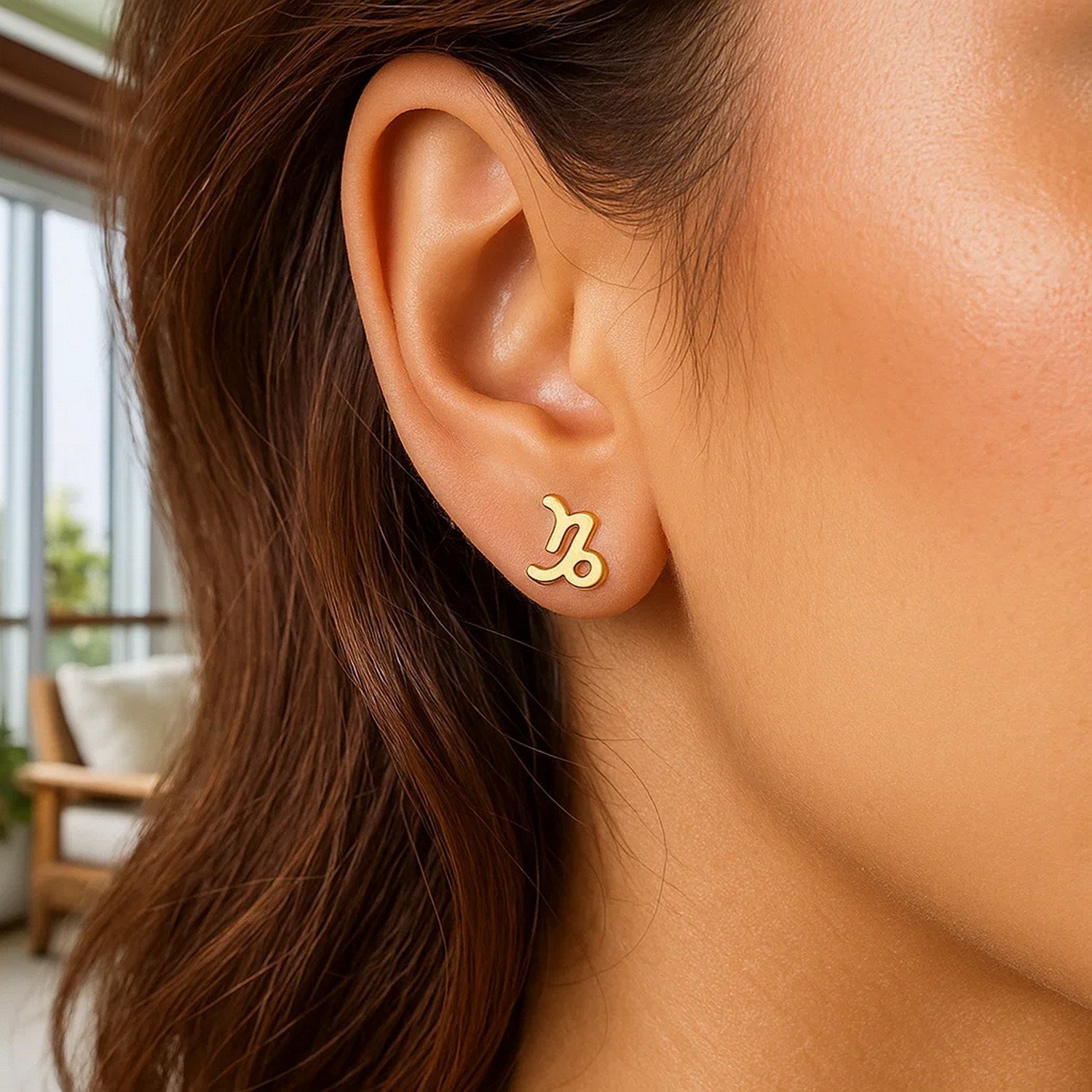 14k Yellow Gold Capricorn Stud Earrings