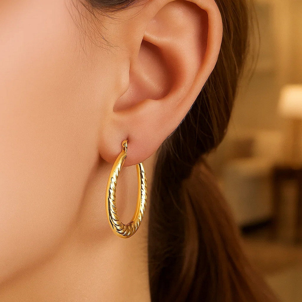 14k Yellow Gold Hoop Earrings with Textured Details