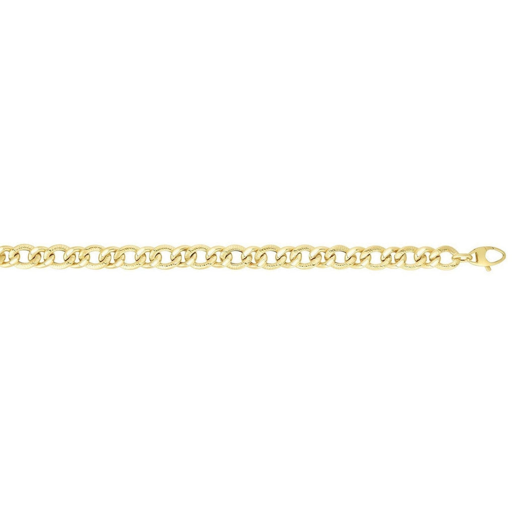14k Yellow Gold Curb Chain Design with Diamond Cuts Bracelet (8.80 mm)