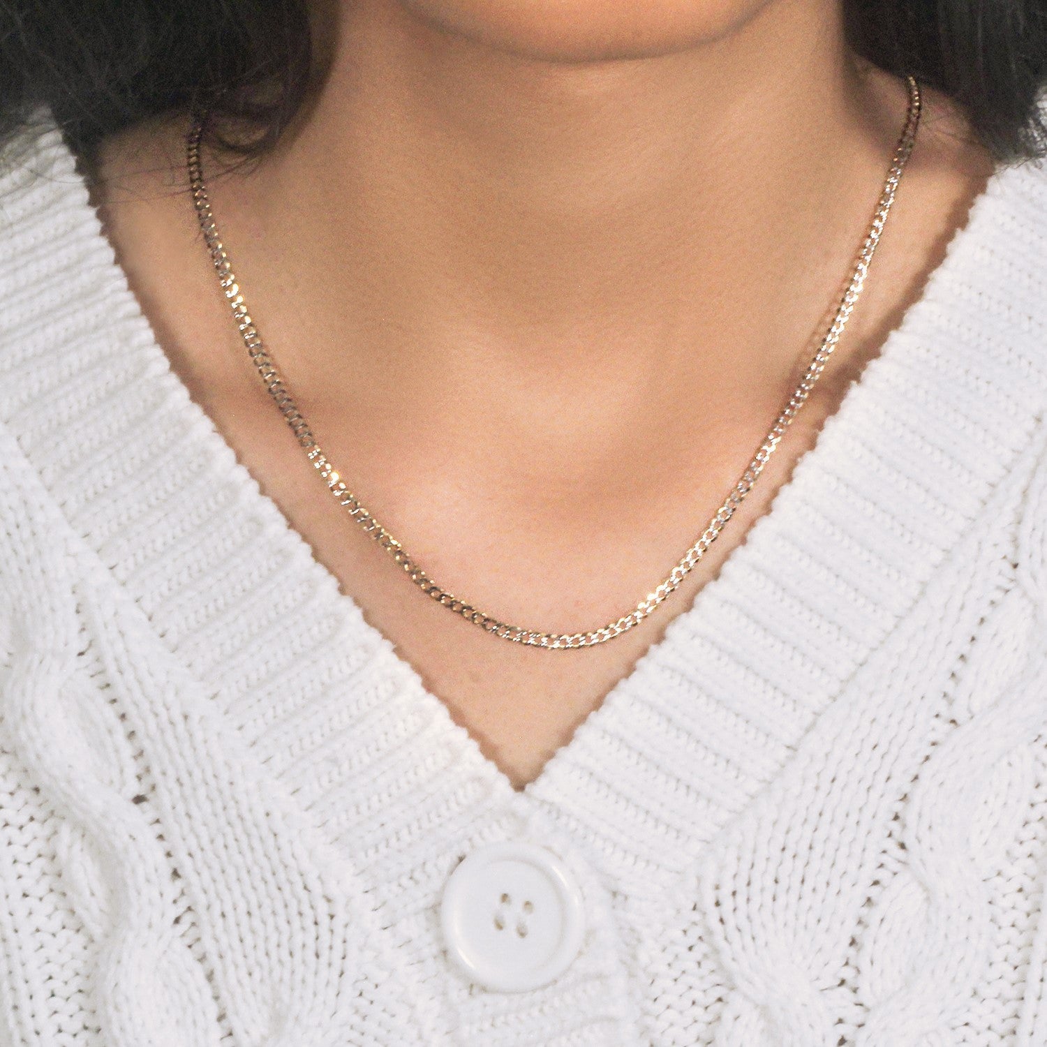 14k Two Tone Gold Pave Curb Chain (2.60 mm)