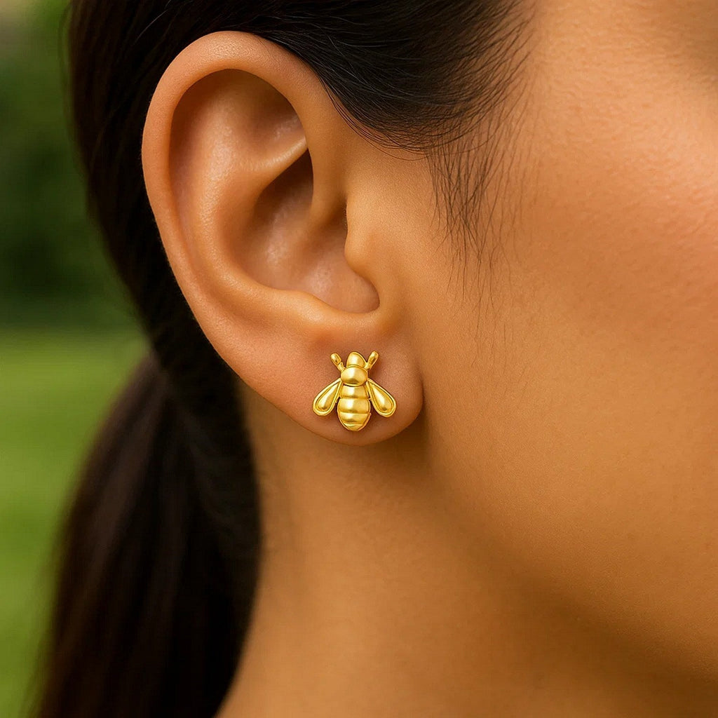 14k Yellow Gold Bee Stud Earrings