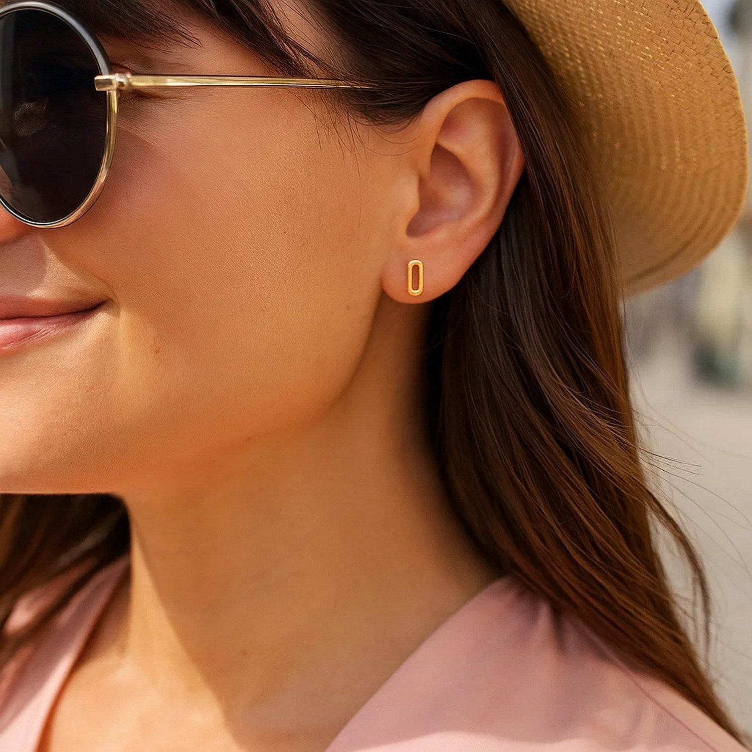 14k Yellow Gold Paperclip Link Stud Earrings