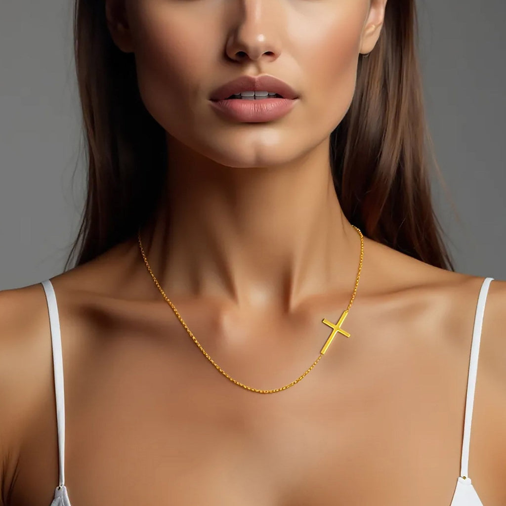 14k Yellow Gold Plain Cross Motif Necklace