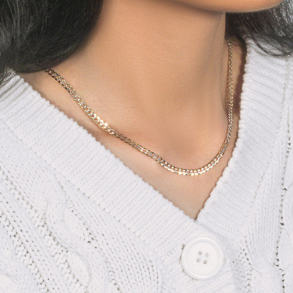 14k Two Tone Gold Pave Curb Chain (3.60 mm)