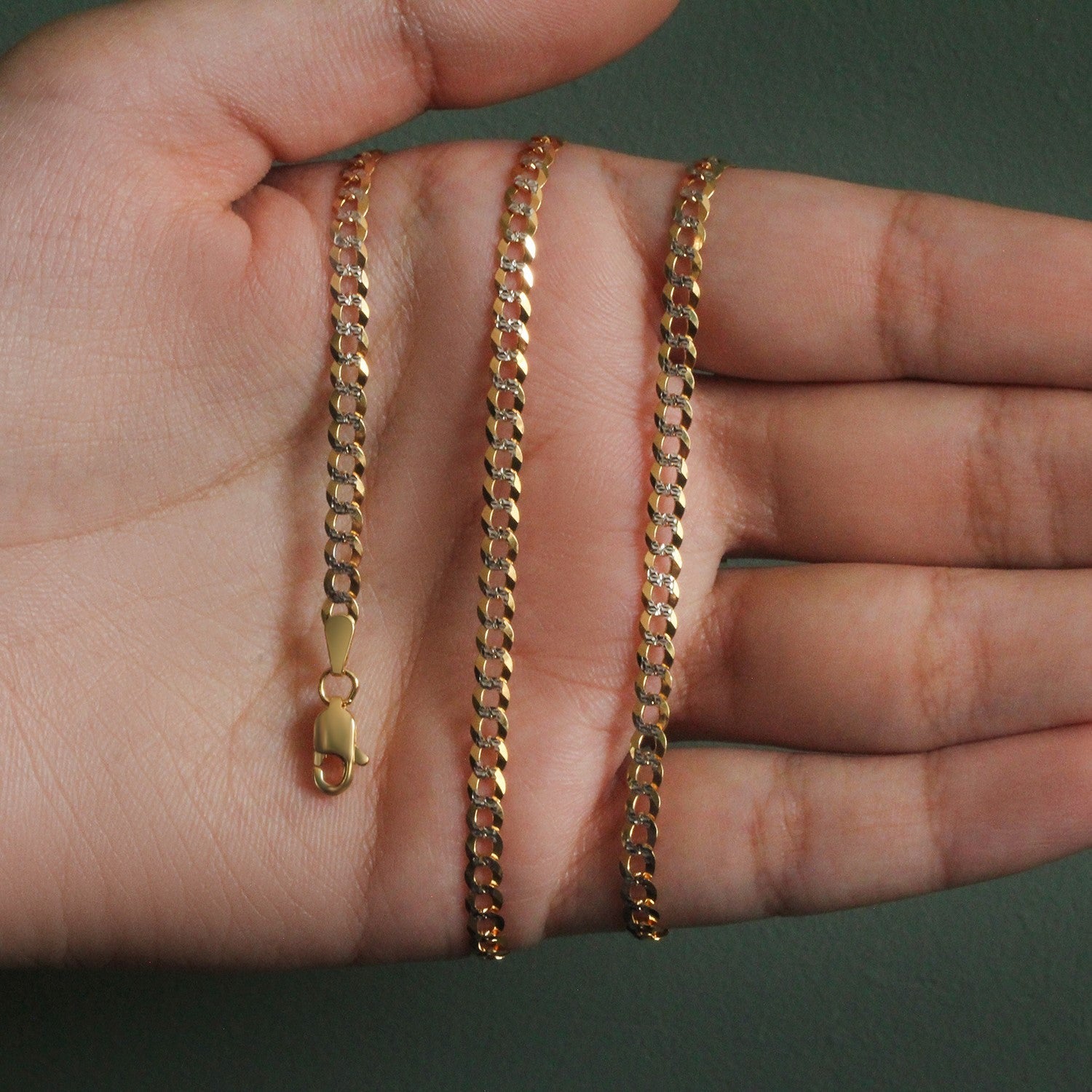 14k Two Tone Gold Pave Curb Chain (3.60 mm)