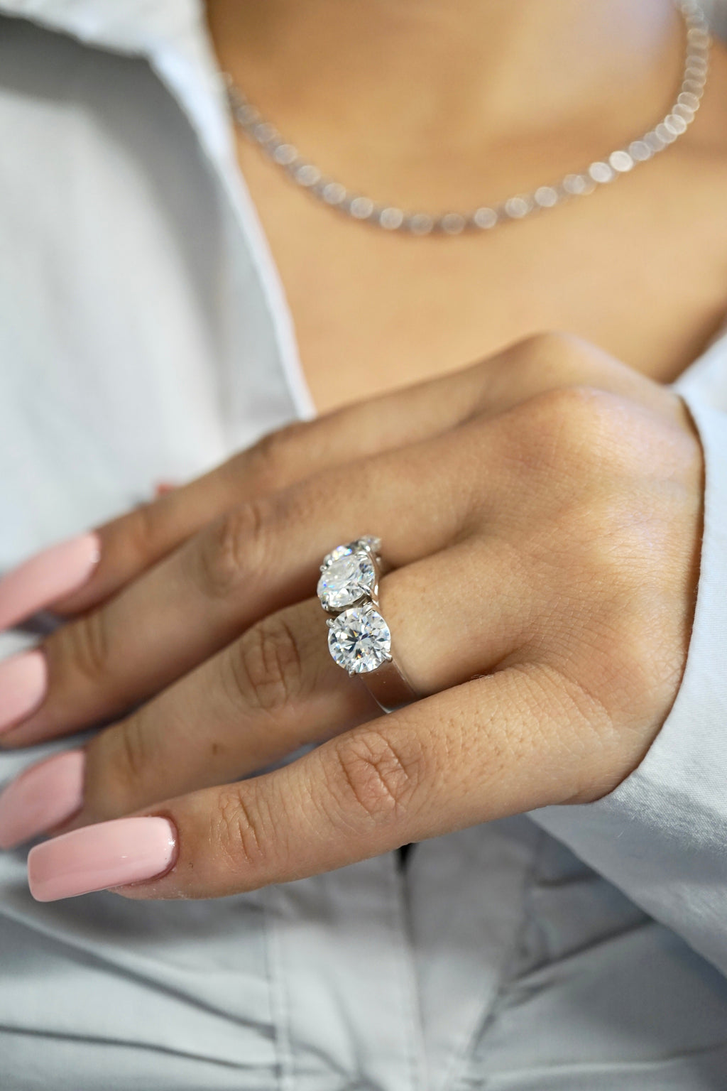 6.0ctw Three Stone Round Cut Moissanite Engagement Ring