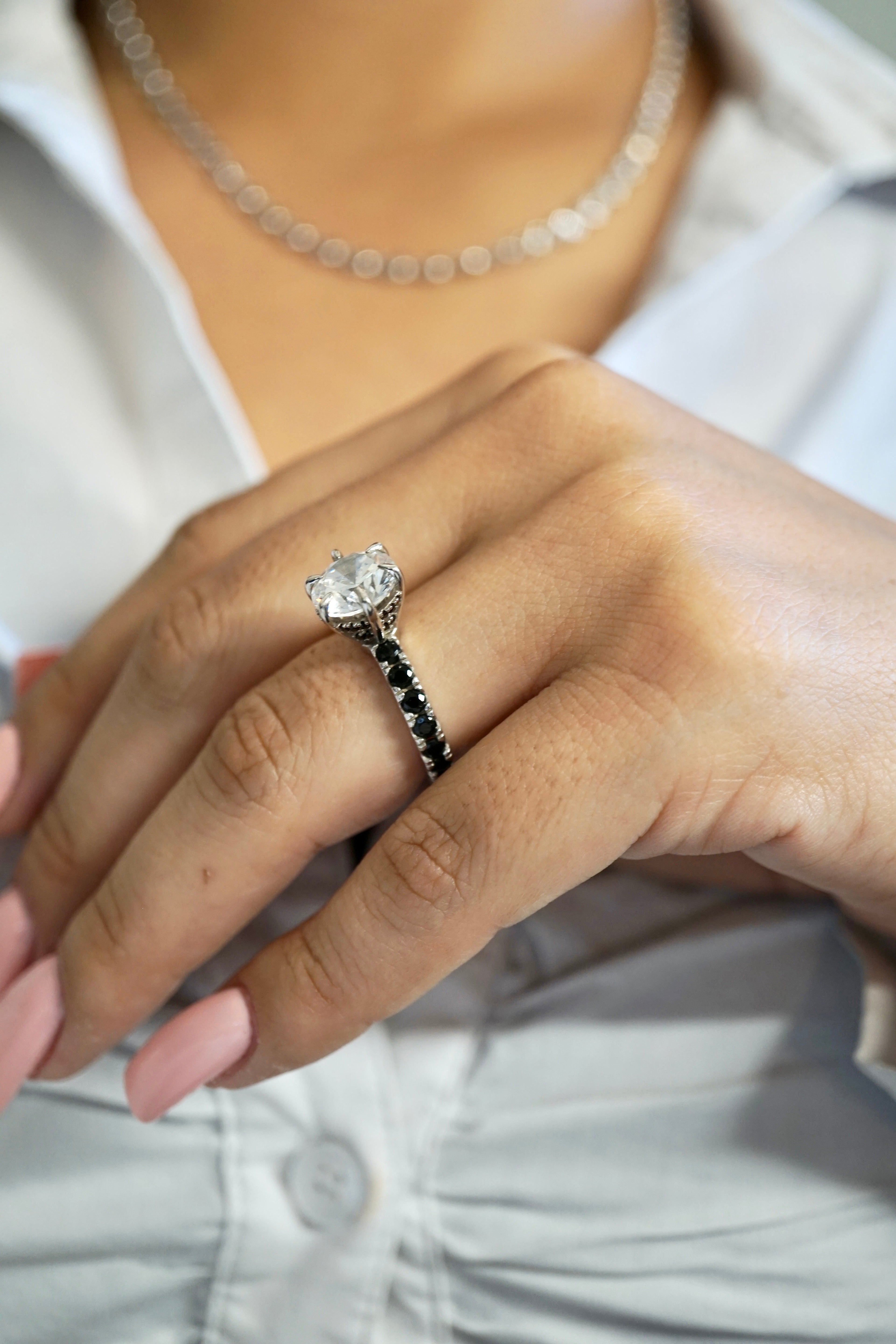 3.5ct Round Cut Moissanite Double Halo Engagement Ring