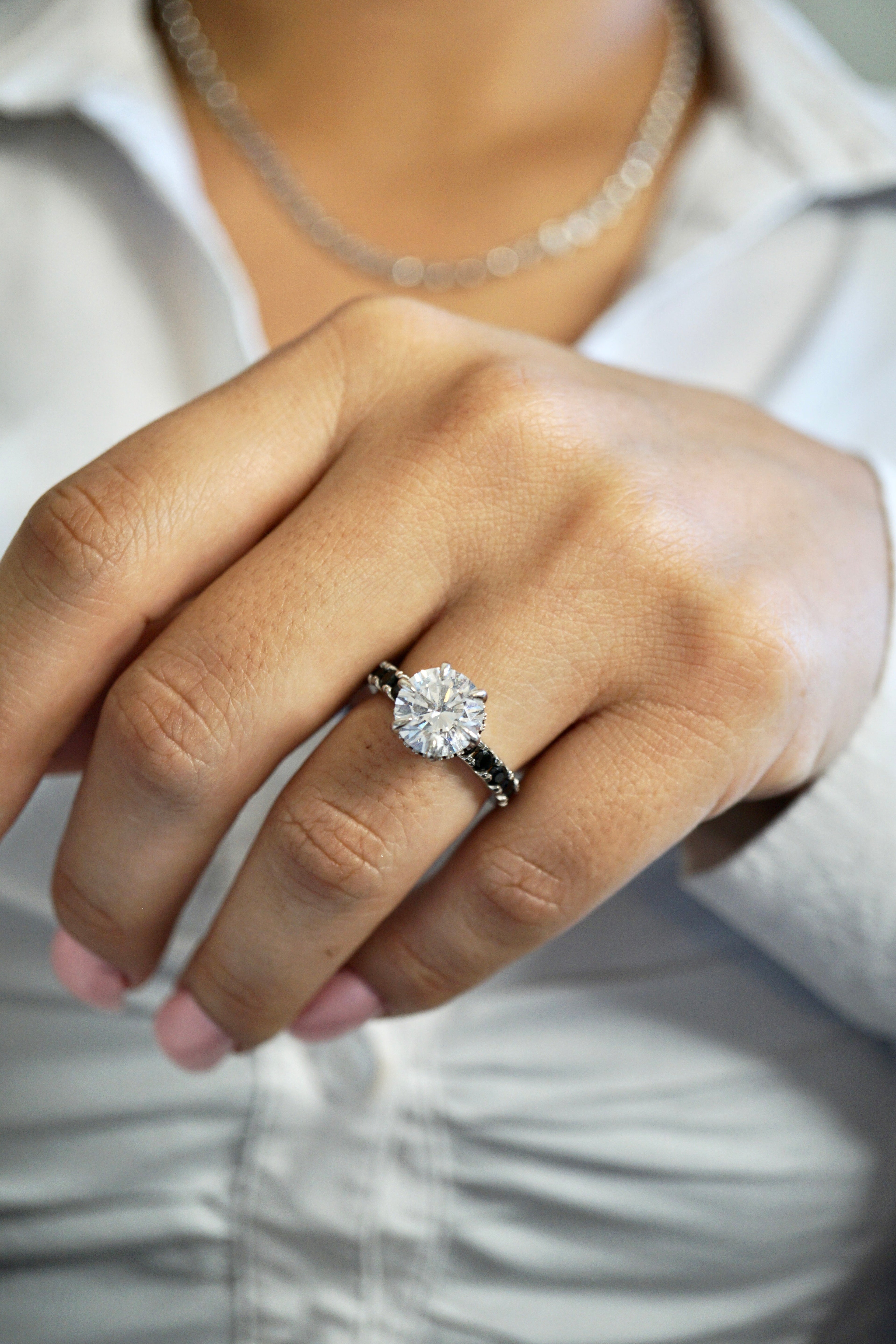 3.5ct Round Cut Moissanite Double Halo Engagement Ring