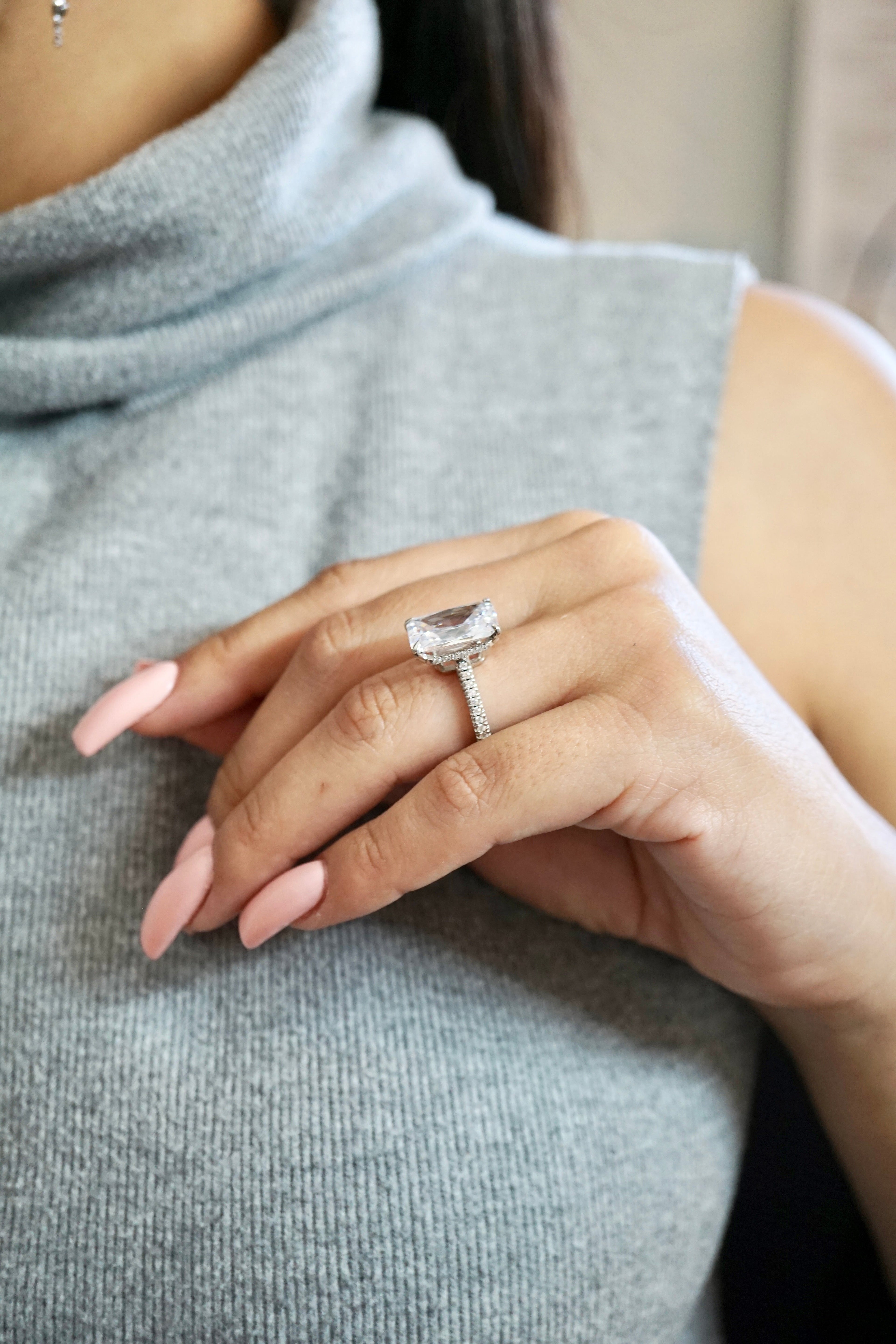 5.0ct Radiant Cut Moissanite Diamond Three Row Pavè Engagement Ring