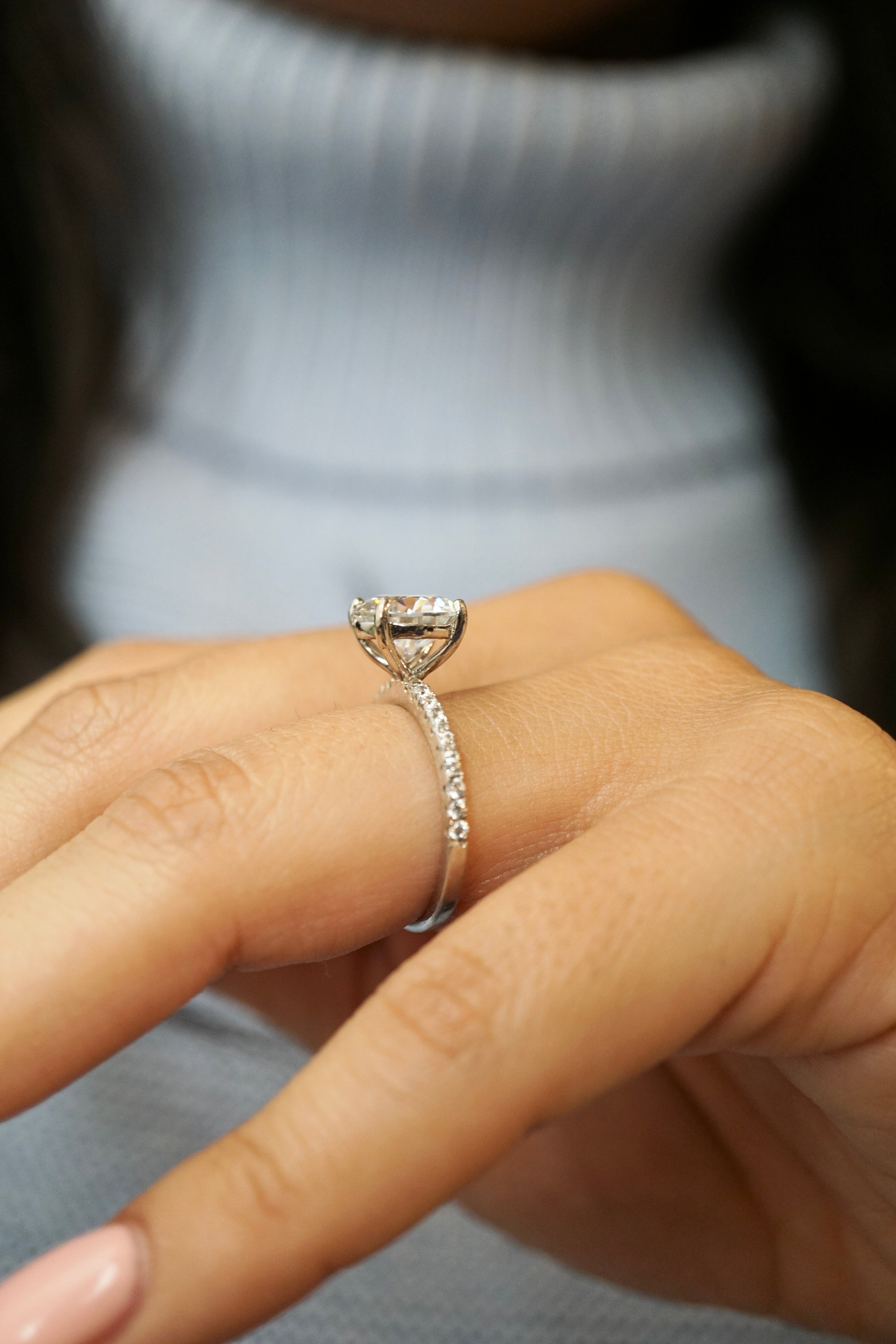 3.0ct Round Cut Moissanite Accented Engagement Ring