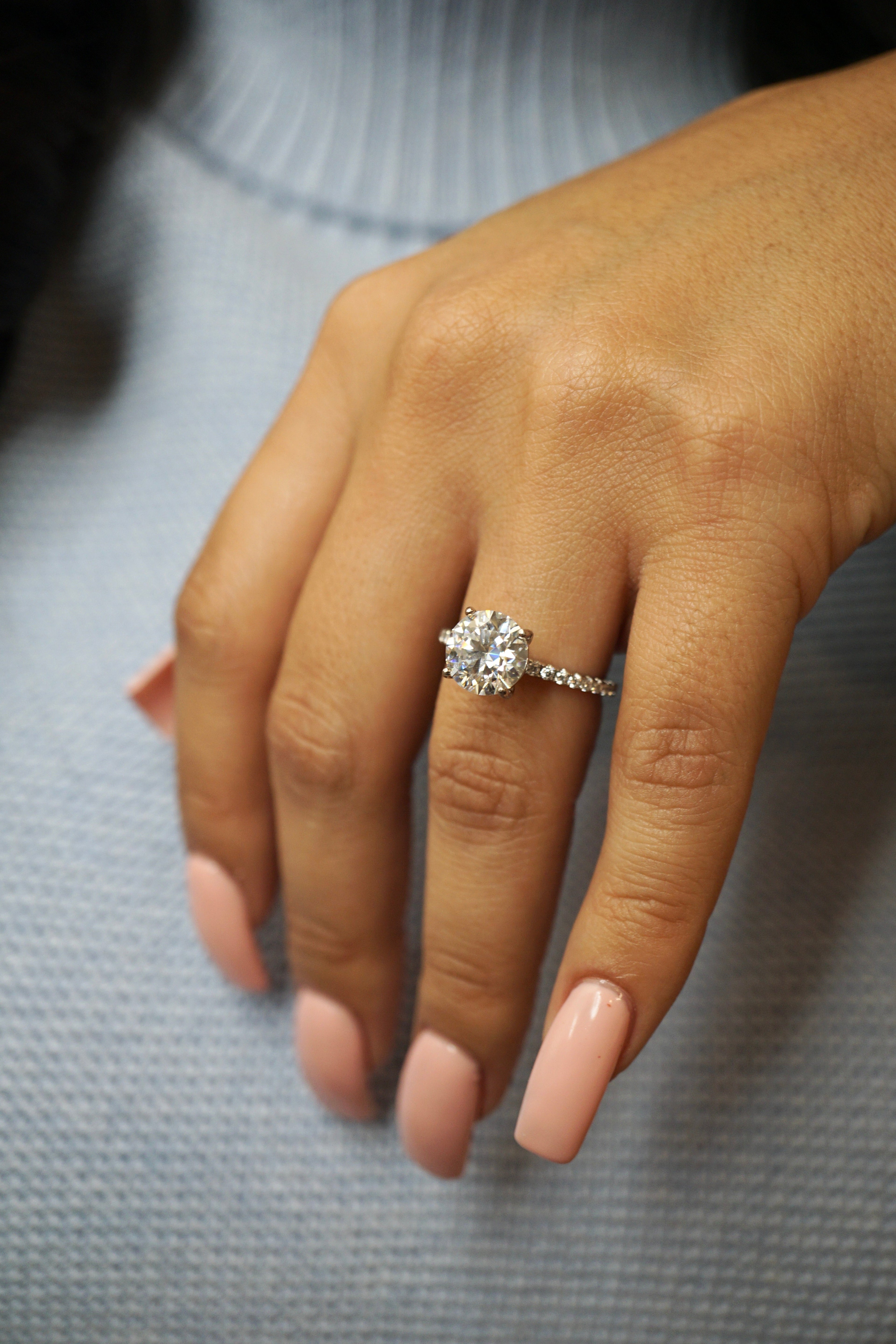 3.0ct Round Cut Moissanite Accented Engagement Ring