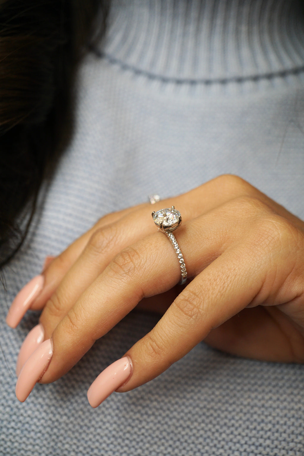 3.0ct Round Cut Moissanite Accented Engagement Ring