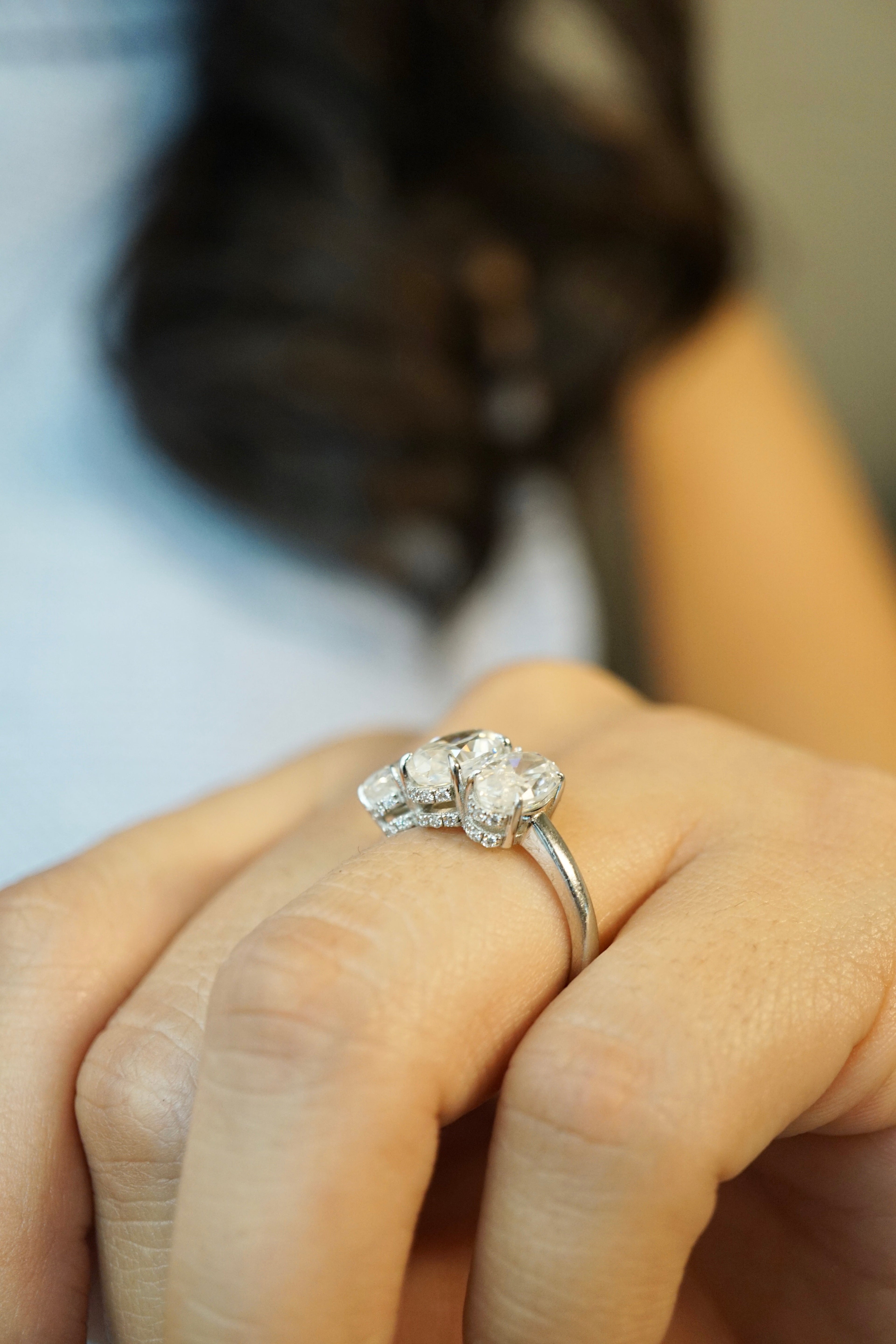 4.0ctw Three Stone Oval Cut Moissanite Engagement Ring