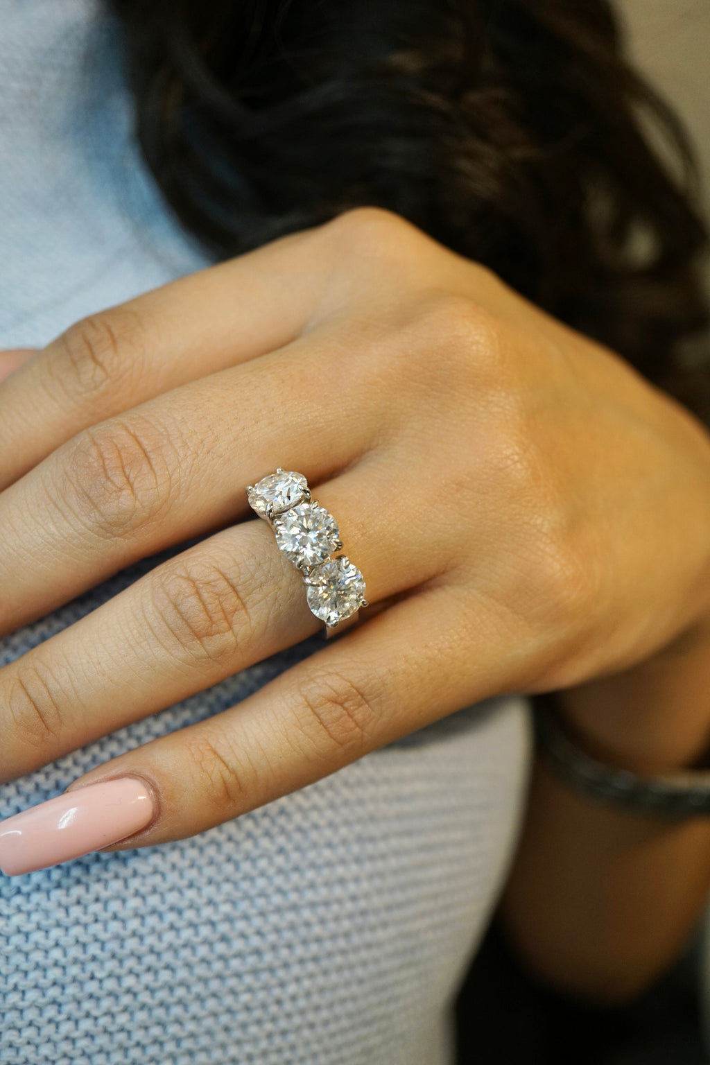 6.0ctw Three Stone Round Cut Moissanite Engagement Ring