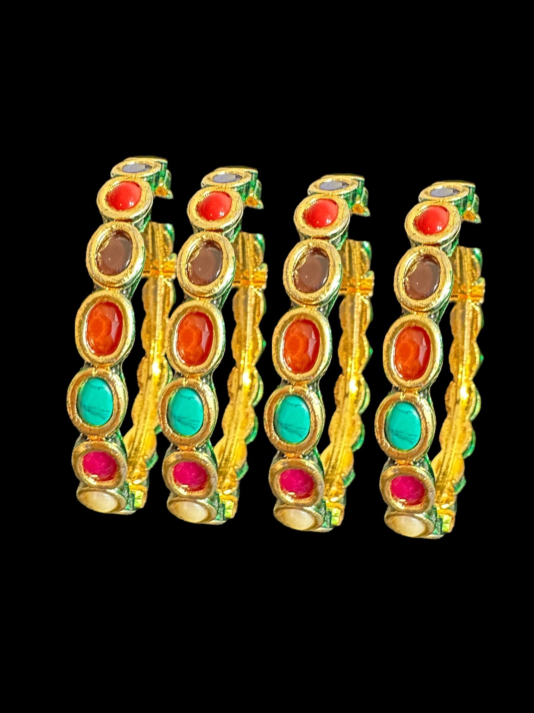 B312 kundan bangles in navratan ( READY TO SHIP ) Set of 4
