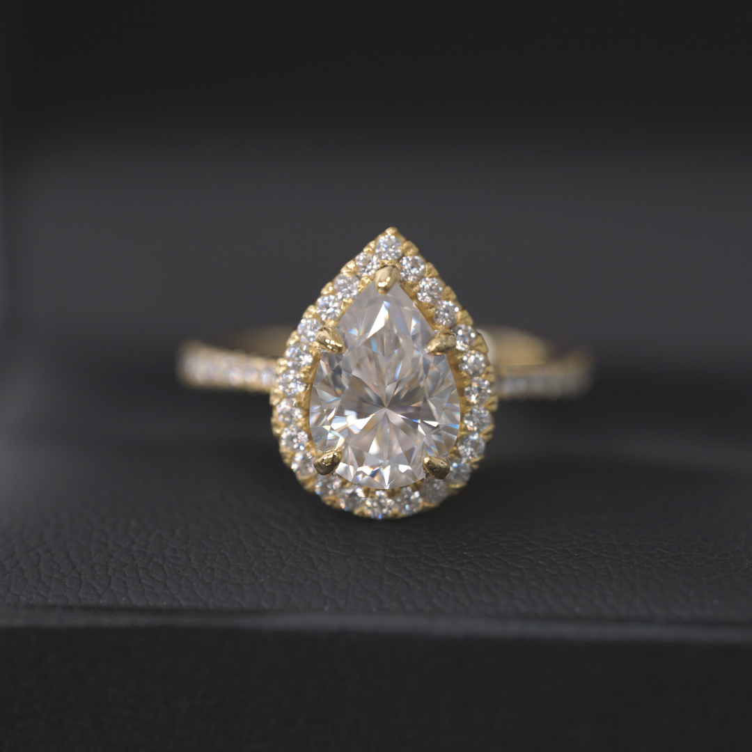 2.0ct Pear Cut Lab Blue Sapphire Halo Engagement Ring