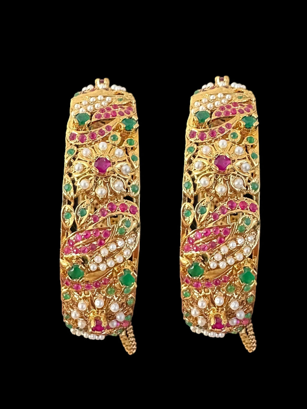 B810 Jadau bangles in ruby emerald pearl ( READY TO SHIP )