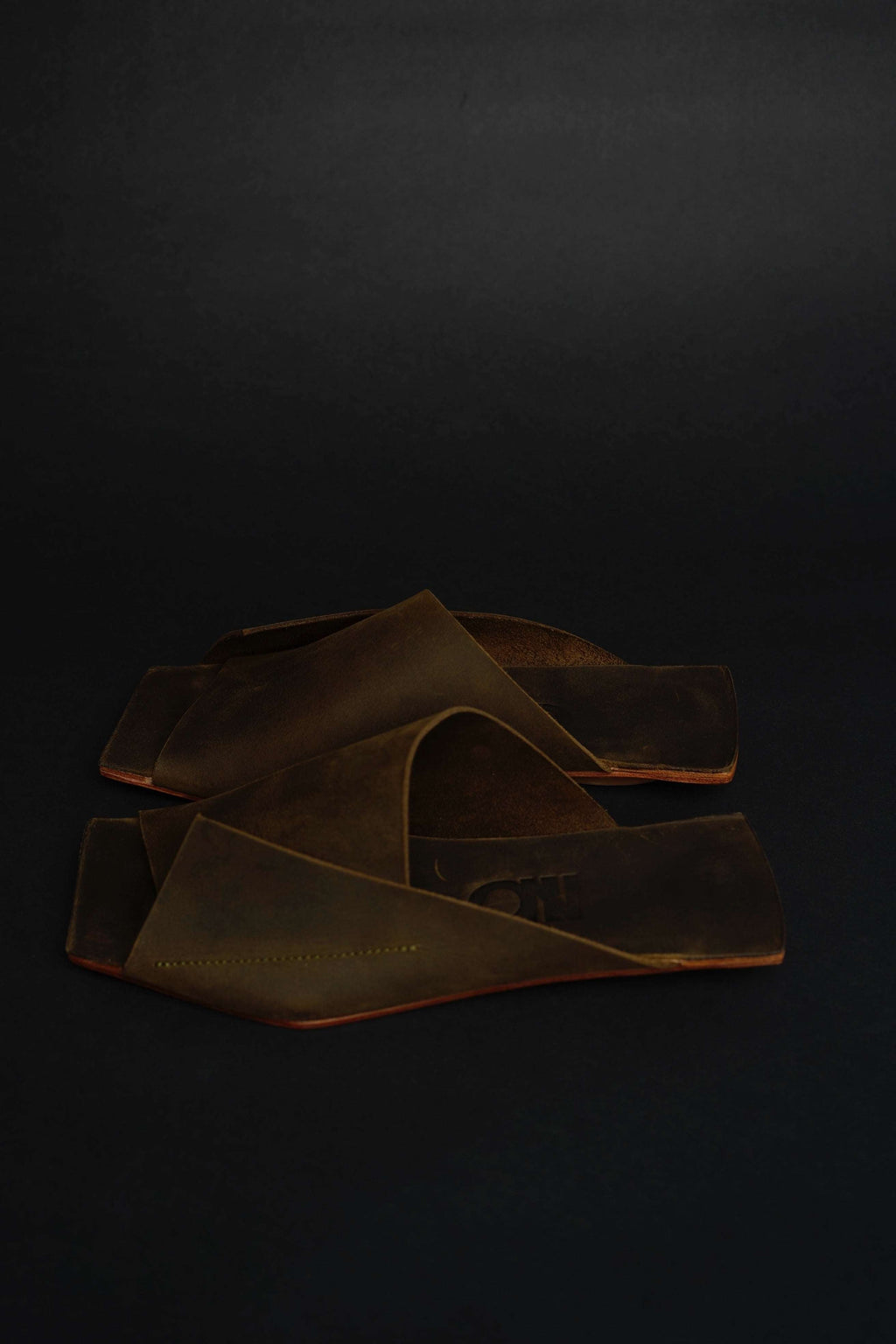 Amos Handcrafted Olive Leather Slides