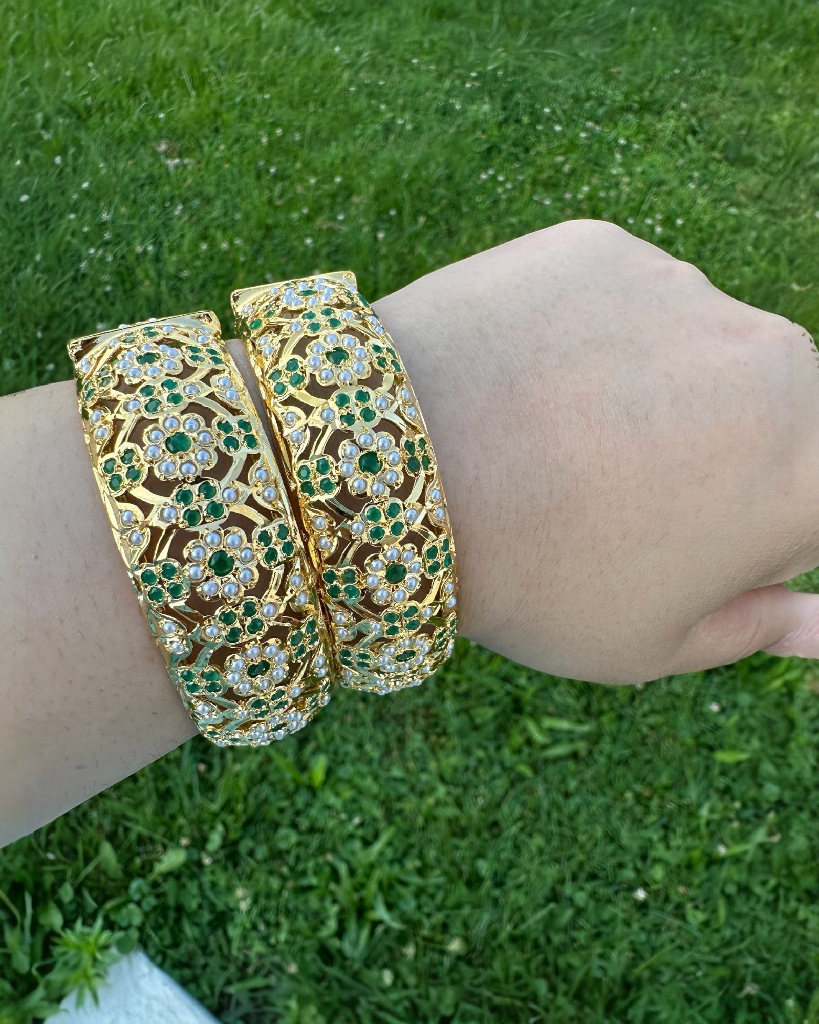 B9 Shibra bangles in green one pair ( READY TO SHIP )