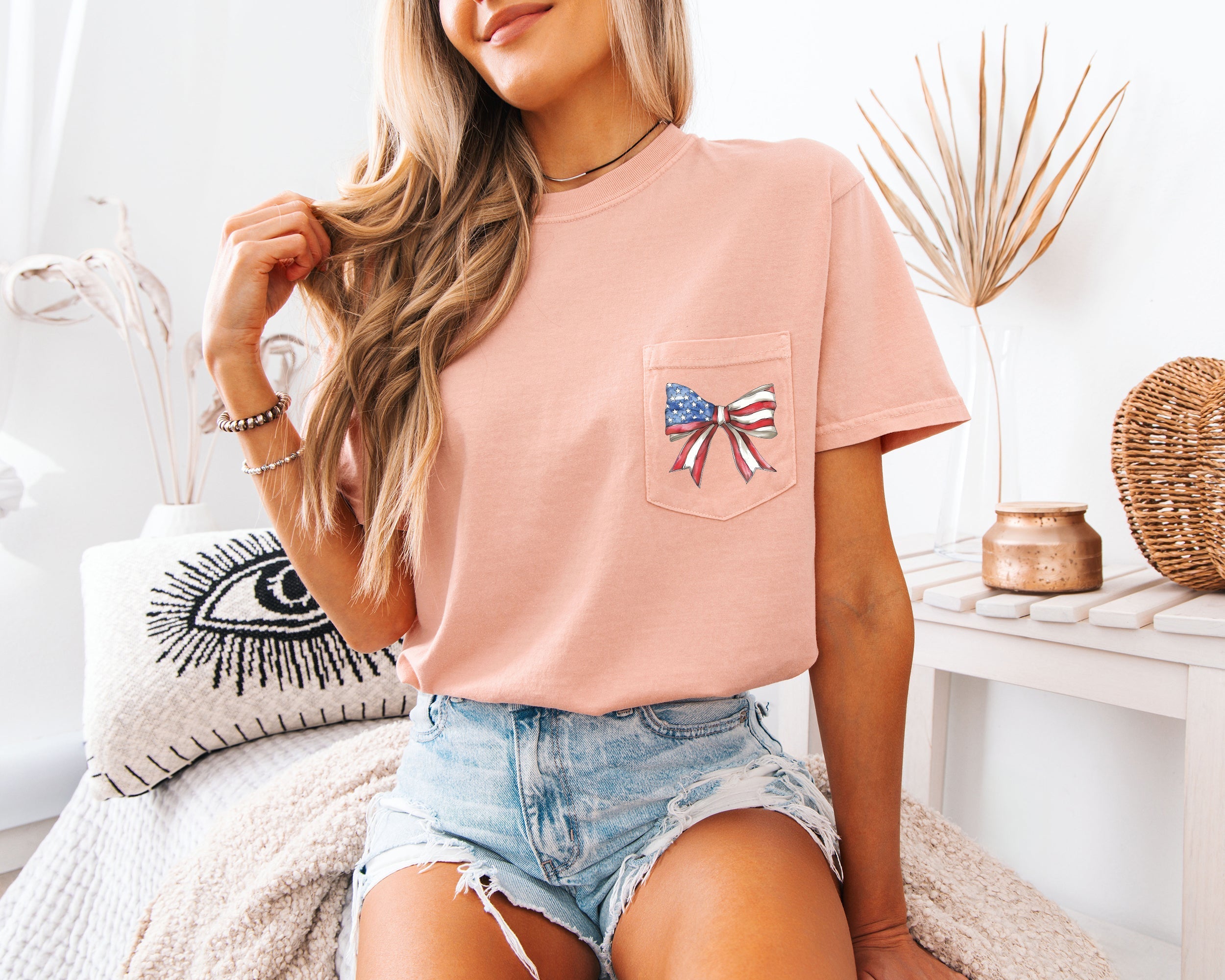 America Flag USA Ribbon Color Comfort Colors Pocket T Shirt | Independent day, Memorial's day