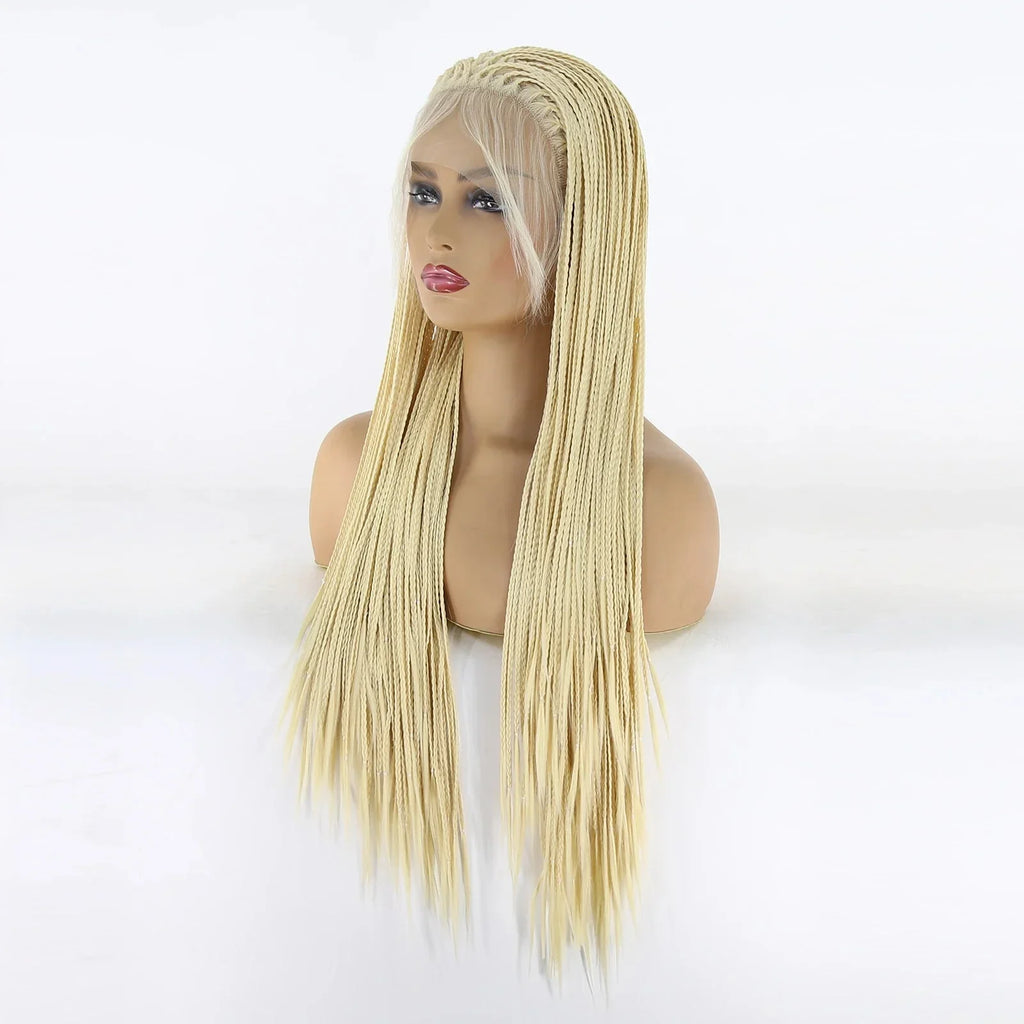 613 Blonde Box Braids Wig | Long Synthetic Lace Front | Heat Resistant | Black Women