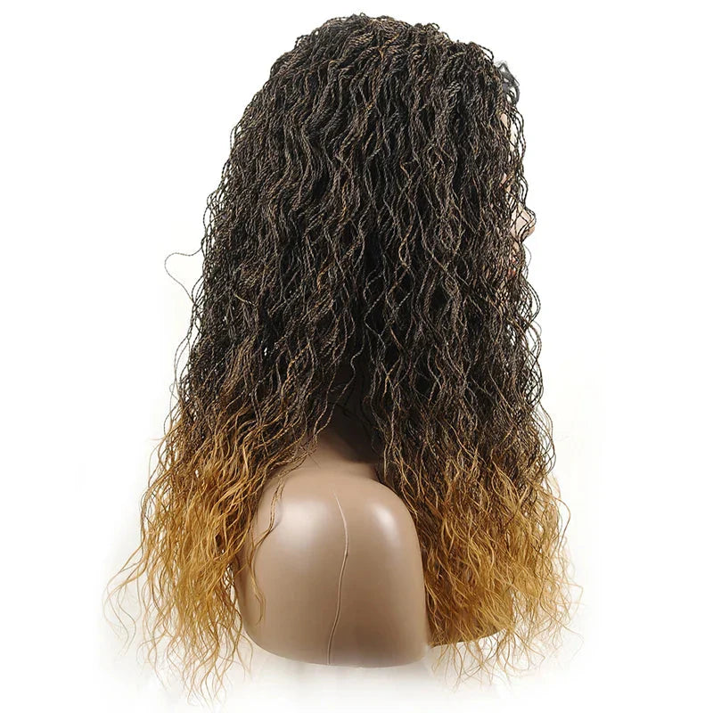 26" Wavy Senegalese Twist Lace Front Wig | Ombre Water Wave Braids | Long Cornrow Braids | Synthetic Wig