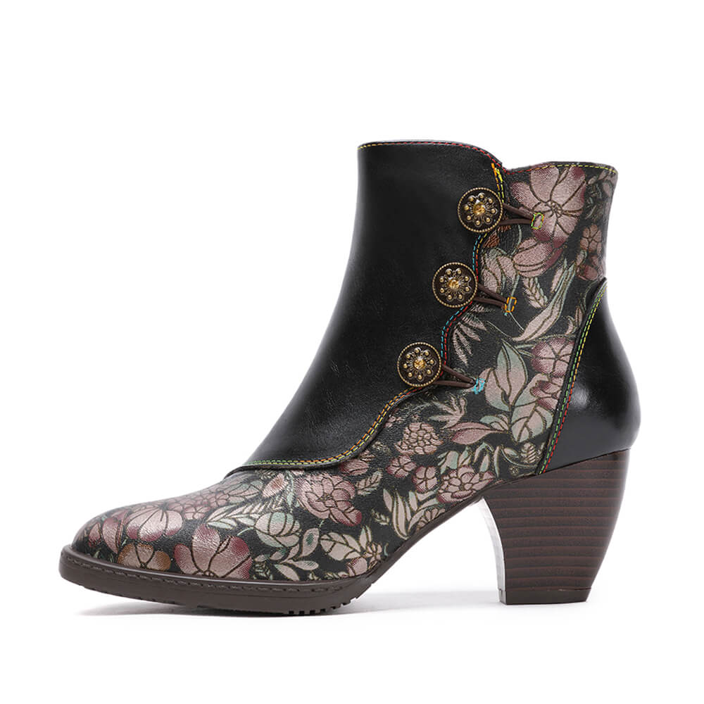 Baylor Retro Handmade Floral Ankle Boots