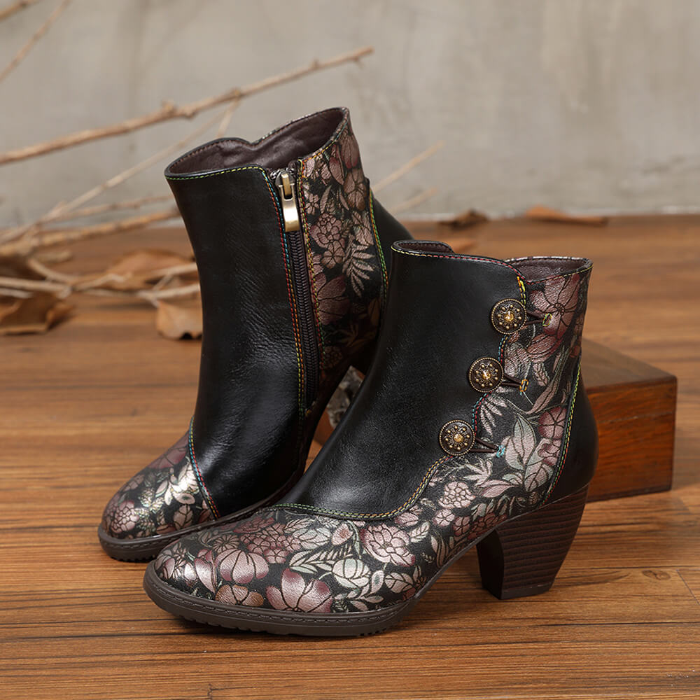 Baylor Retro Handmade Floral Ankle Boots