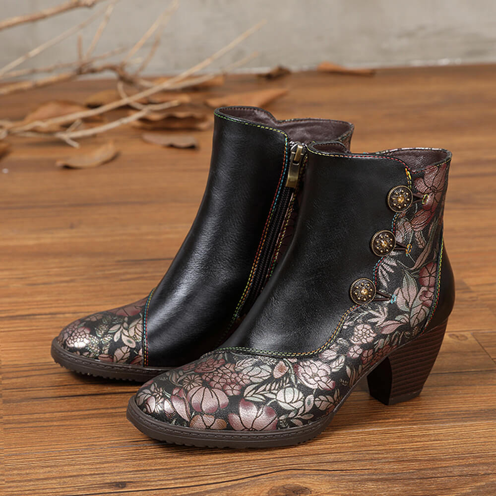 Baylor Retro Handmade Floral Ankle Boots