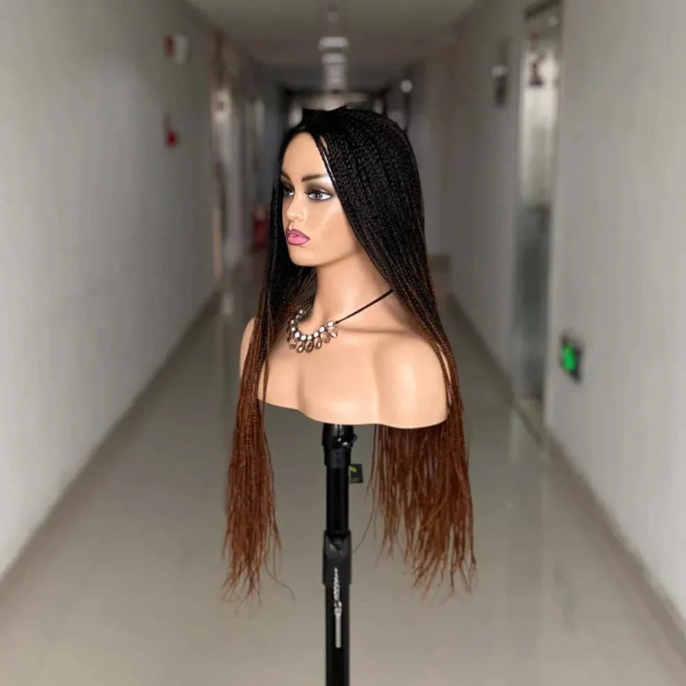 26" Ombre Box Braided Cosplay Wig | Long Straight Braids with Curly Ends | Synthetic Twist Braiding Hair