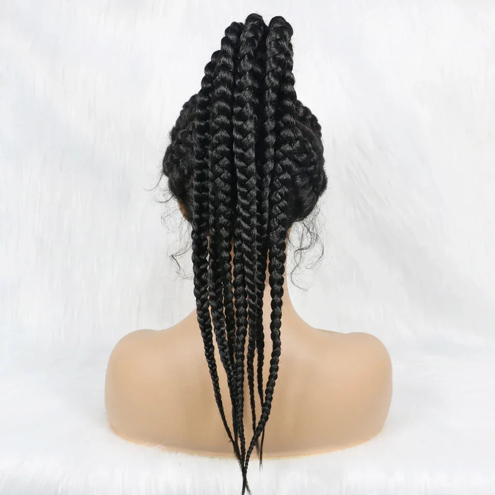 24" Box Braids 360 Lace Front Wig | Ponytail Style | Baby Hair | Synthetic African Braiding Hair