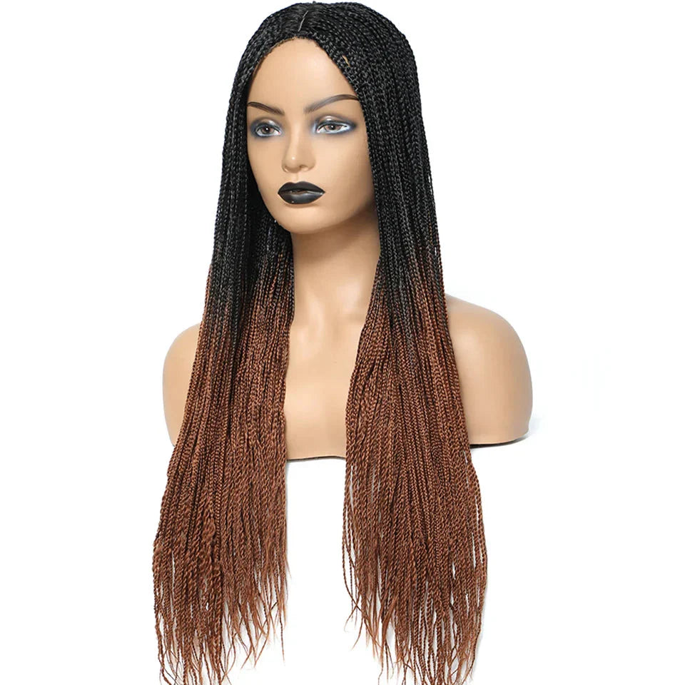 26" Twist Box Crochet Braids Wig | Handmade Synthetic Braided Wig | Long African Braids | 1B/27/30/Grey | Daily Use