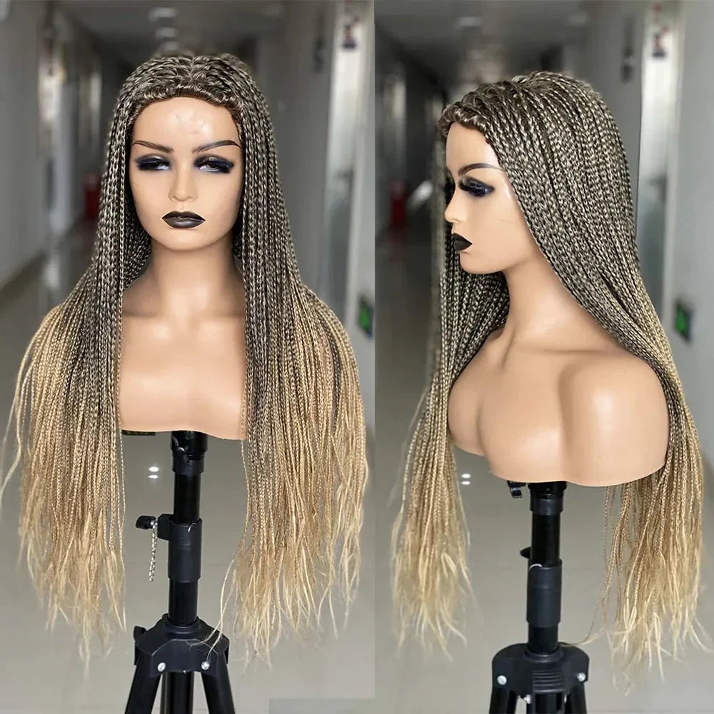 26" Ombre Box Braided Wig for Black Women | Long Synthetic Cosplay Braiding Hair | Heat Resistant Crochet Wigs