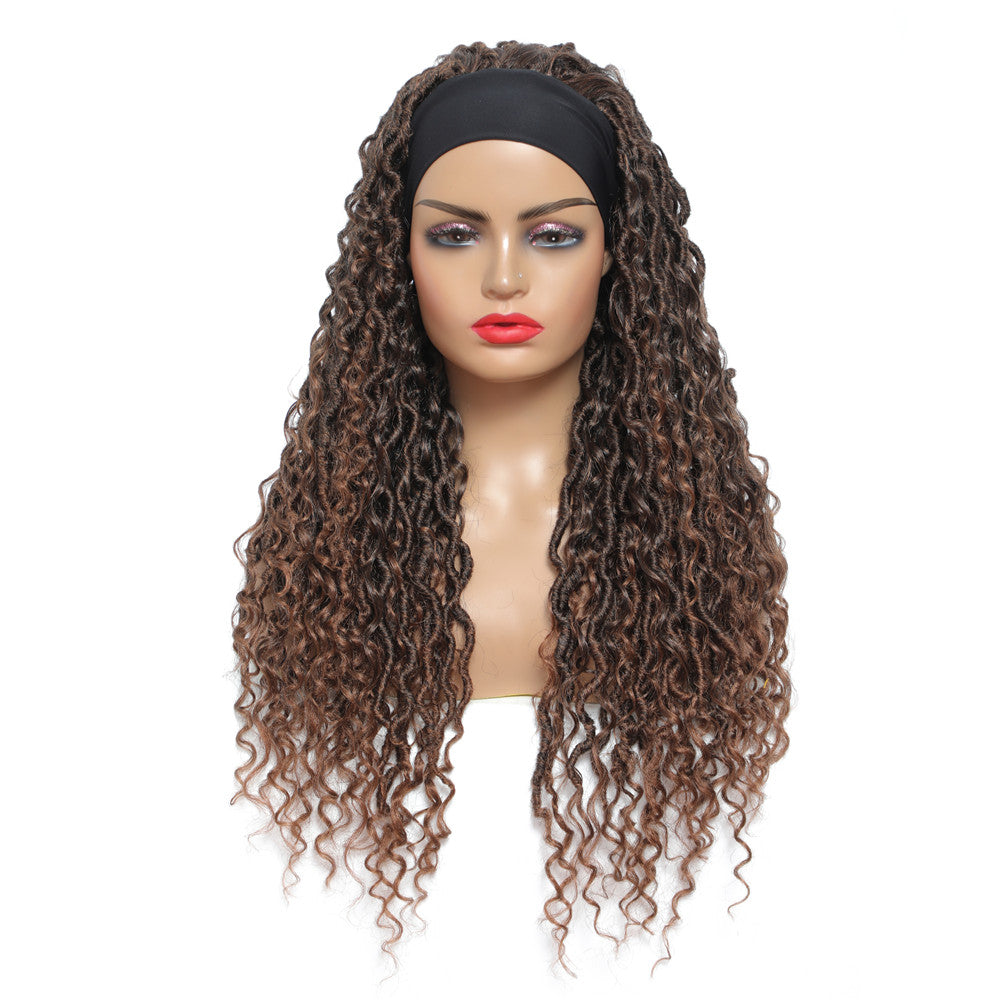 24" Ombre Brown Headband Wig | Curly Crochet Braids | Glueless | Synthetic Fluffy Wig for Black Women