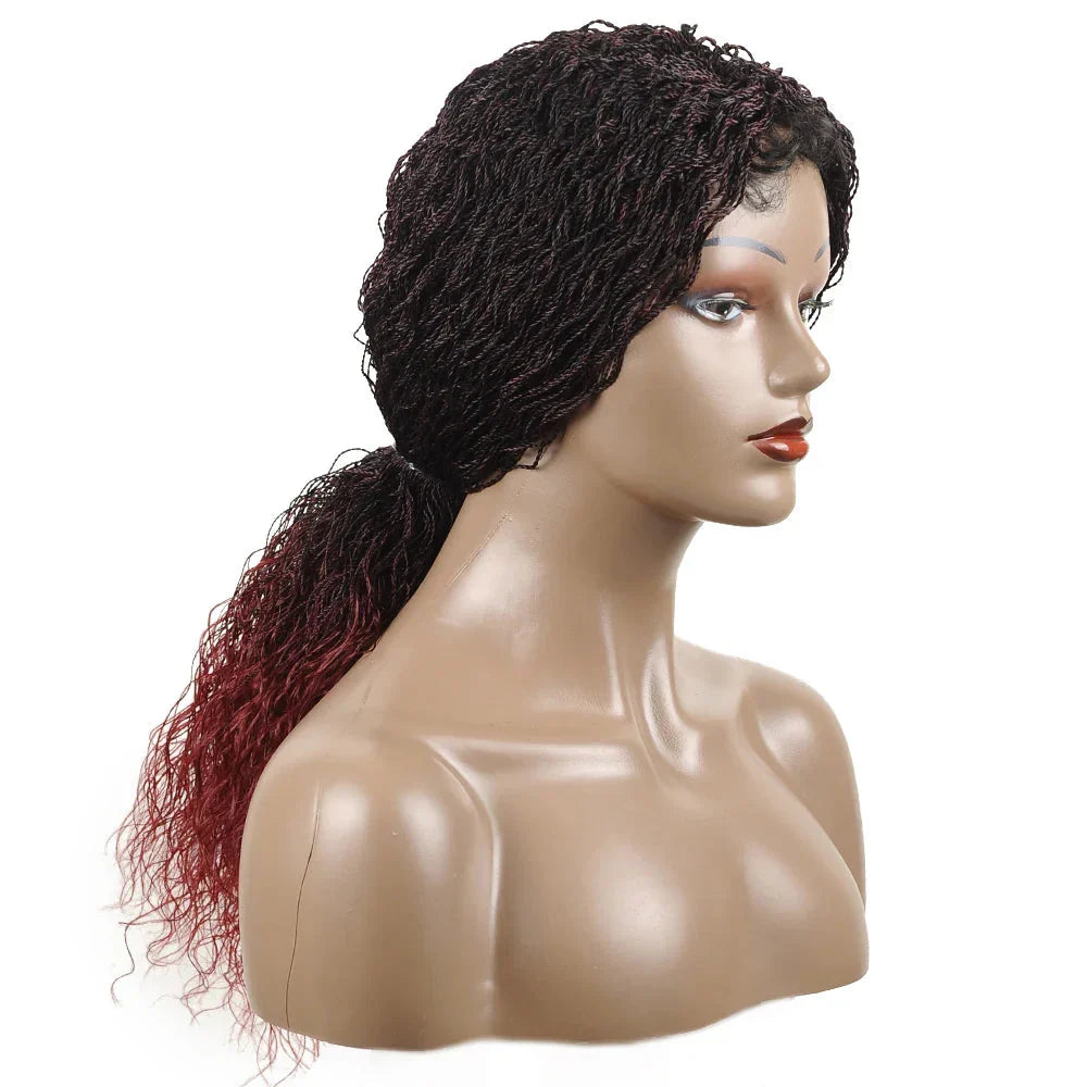 26" Wavy Senegalese Twist Lace Front Wig | Ombre Water Wave Braids | Long Cornrow Braids | Synthetic Wig