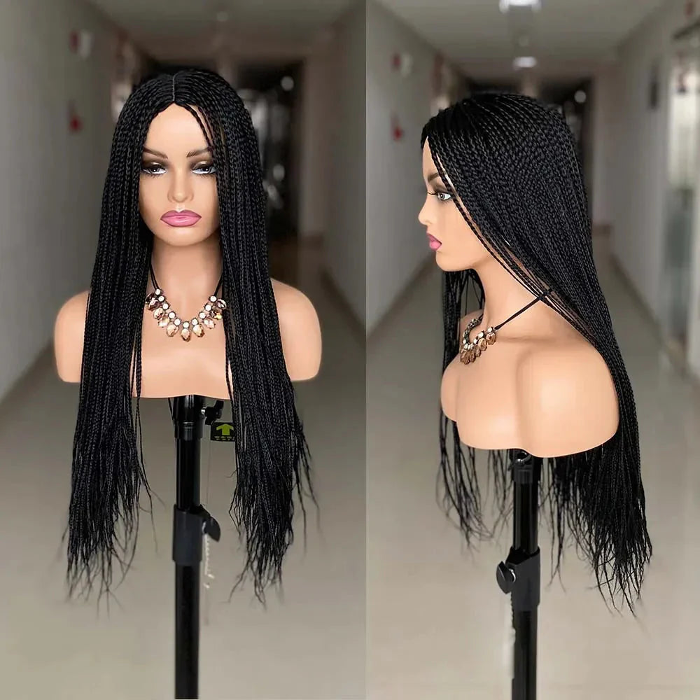 26" Ombre Box Braided Cosplay Wig | Long Straight Braids with Curly Ends | Synthetic Twist Braiding Hair
