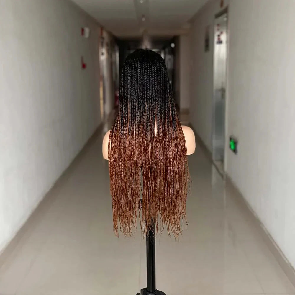 26" Ombre Box Braided Cosplay Wig | Long Straight Braids with Curly Ends | Synthetic Twist Braiding Hair