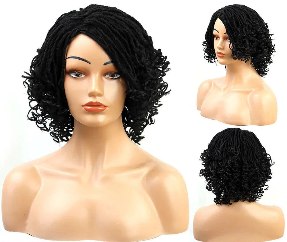 10" Braided Bob Wig | Afro Dreadlock Wig | Curly Ends | Synthetic Crochet Wig | Cosplay