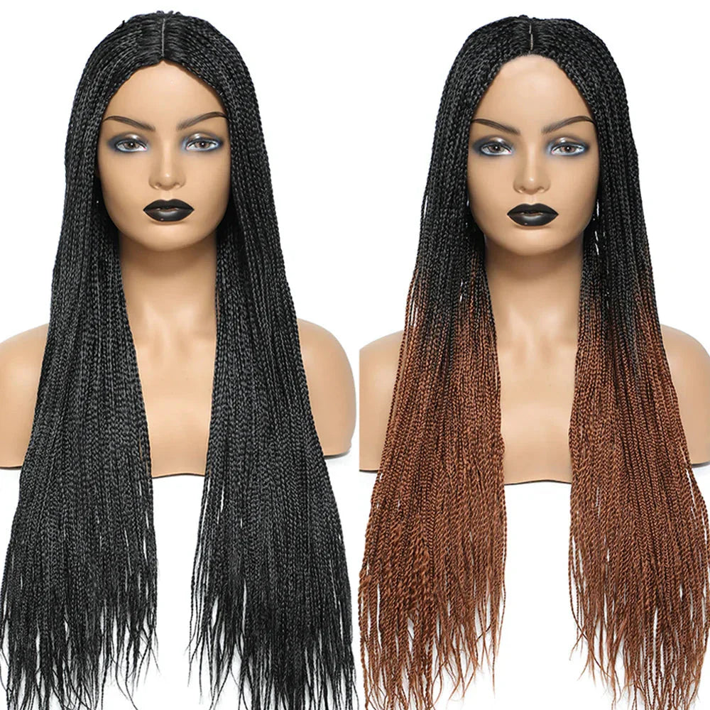 26" Twist Box Crochet Braids Wig | Handmade Synthetic Braided Wig | Long African Braids | 1B/27/30/Grey | Daily Use