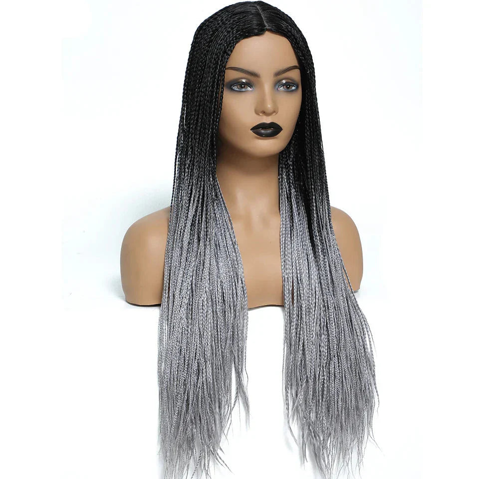 26" Twist Box Crochet Braids Wig | Handmade Synthetic Braided Wig | Long African Braids | 1B/27/30/Grey | Daily Use