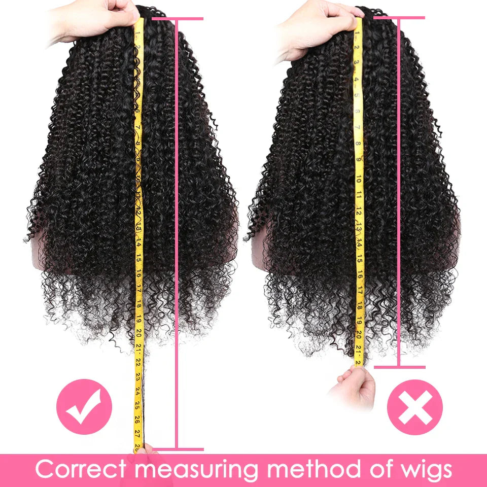 12"-30" Long Kinky Curly Lace Front Wig | 150% Density | Brazilian Remy Human Hair | 4x4 Lace Closure | Pre-Plucked